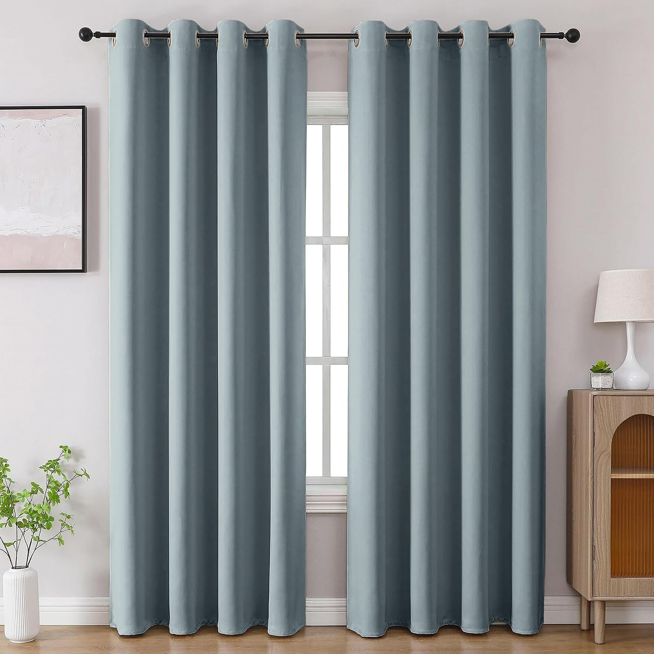Cortina 80-90% Blackout Solid Door Curtains 8 Feet Set of 2 - Thermal Insulated | Curtain for Living Room | Drapes for Bedroom | (8 Feet, Denim Blue)-picture-11