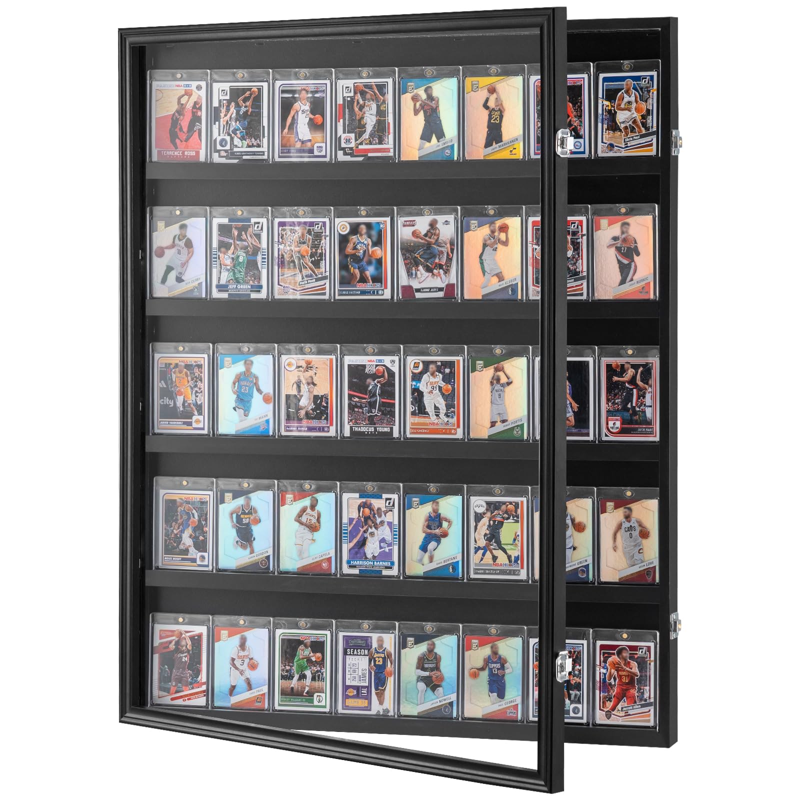 VEVOR 35 Graded Sports Card Display Case, 24.3x30.5x2.1 in, Baseball Football Basketball Hockey Trading Card Frame with 98% UV Protection Clear View PC Glass, Lockable Wall Cabinet