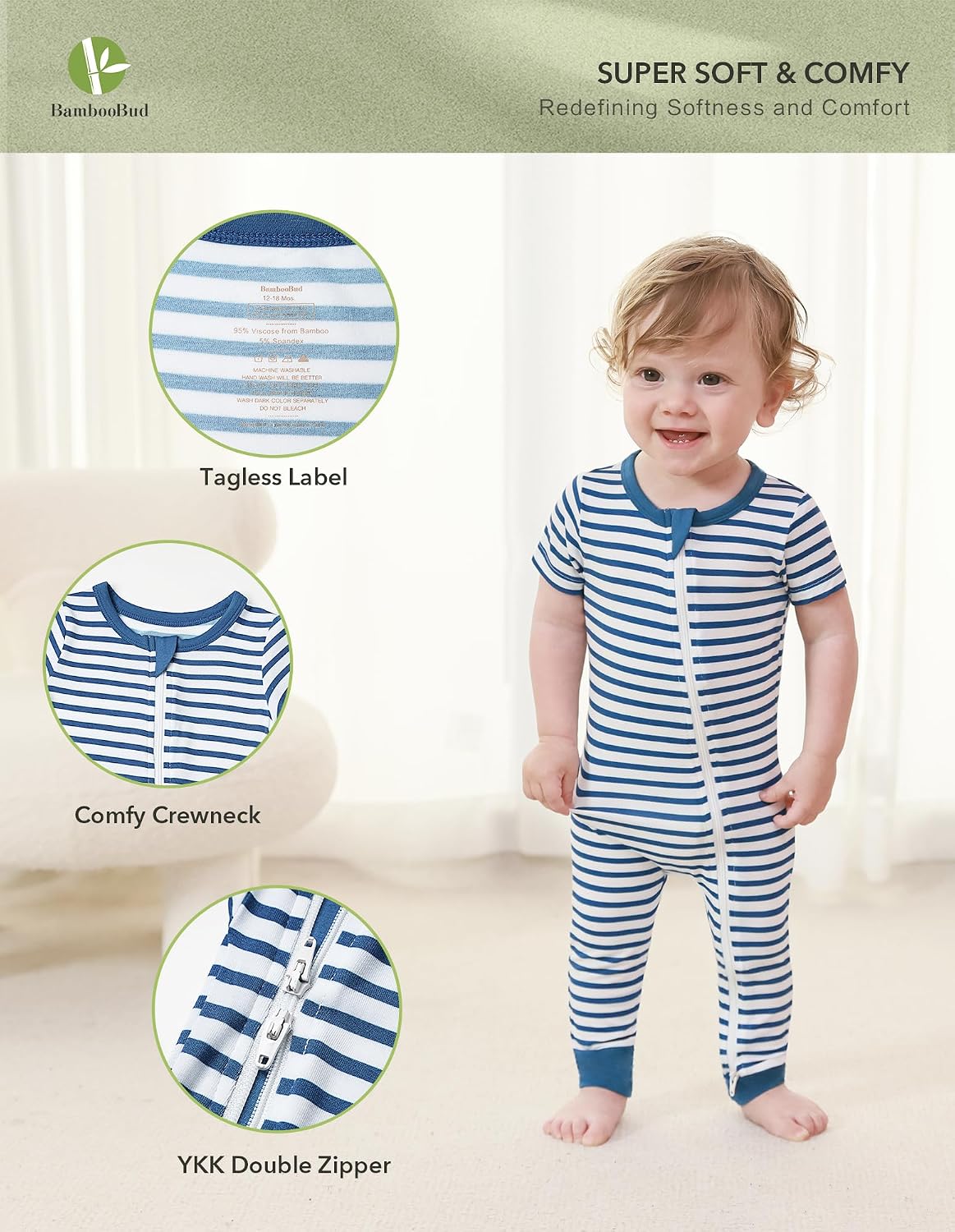 Baby Rompers Infant Boys Girls Pajamas Toddlers Onepiece Sleeper Jumpsuits Bamboo Viscose Zipper Romper 0-24Months