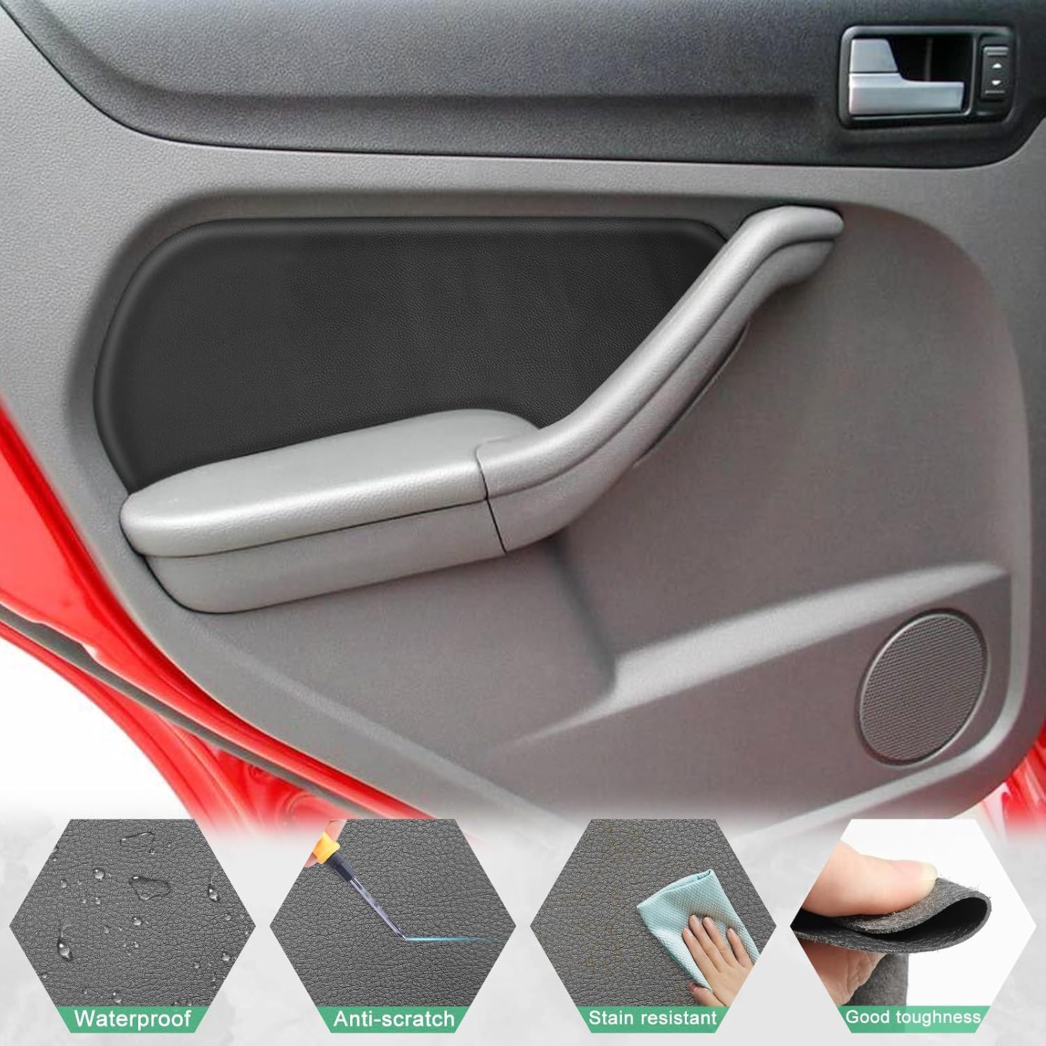 4PCS Door Panel Cover Compatible with Ford Focus 2005-2011 Front and Back Vinyl Leather Insert Cards Protector Trim Black (Only Leather Part)