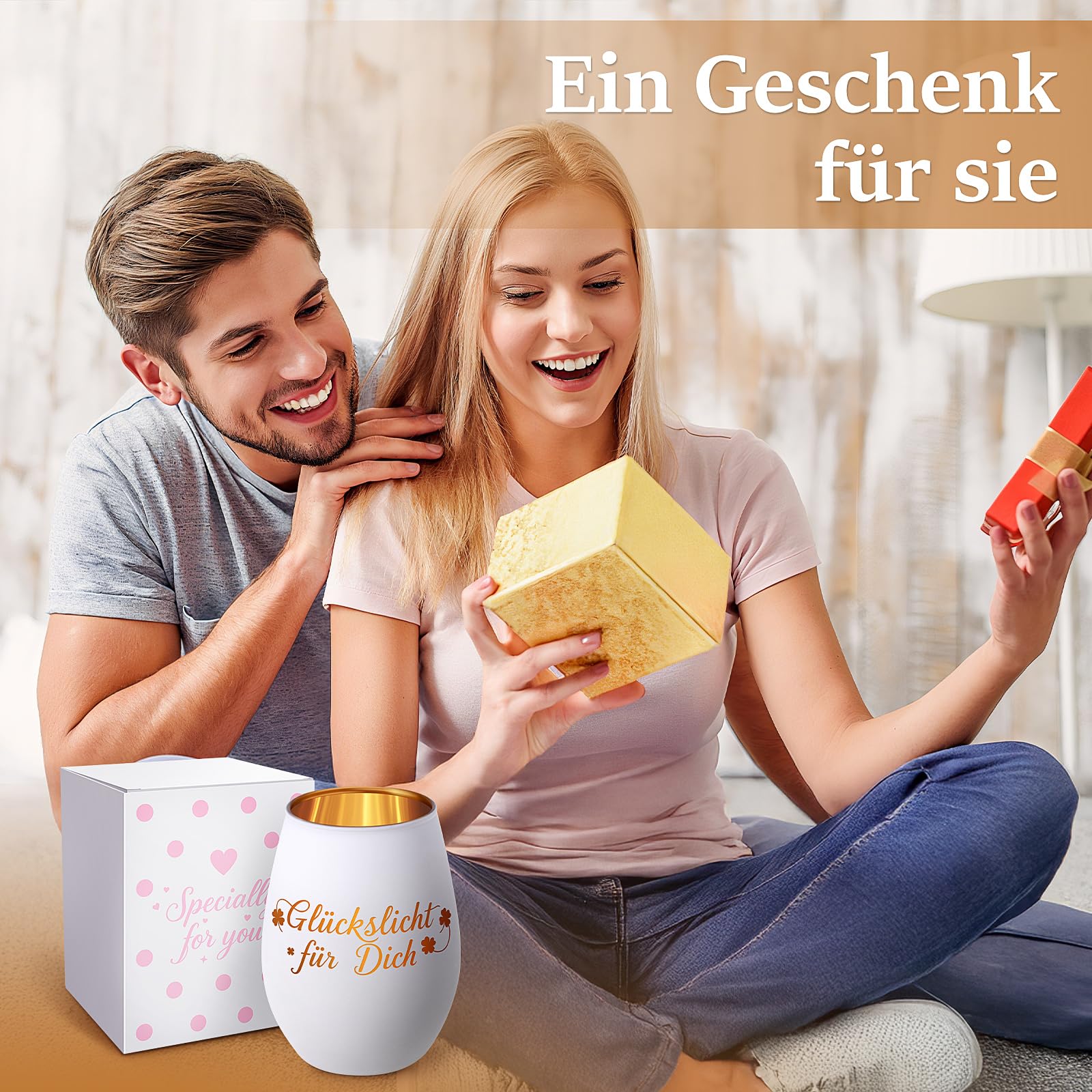 Windlicht mit Gravur Glückslicht Geschenke für Frauen, Windlicht aus Glas Teelichthalter mit Aufschrift für Kollegin Nachbarin, Personalisierte Geburtstag Weihnachten Dankeschön Geschenk