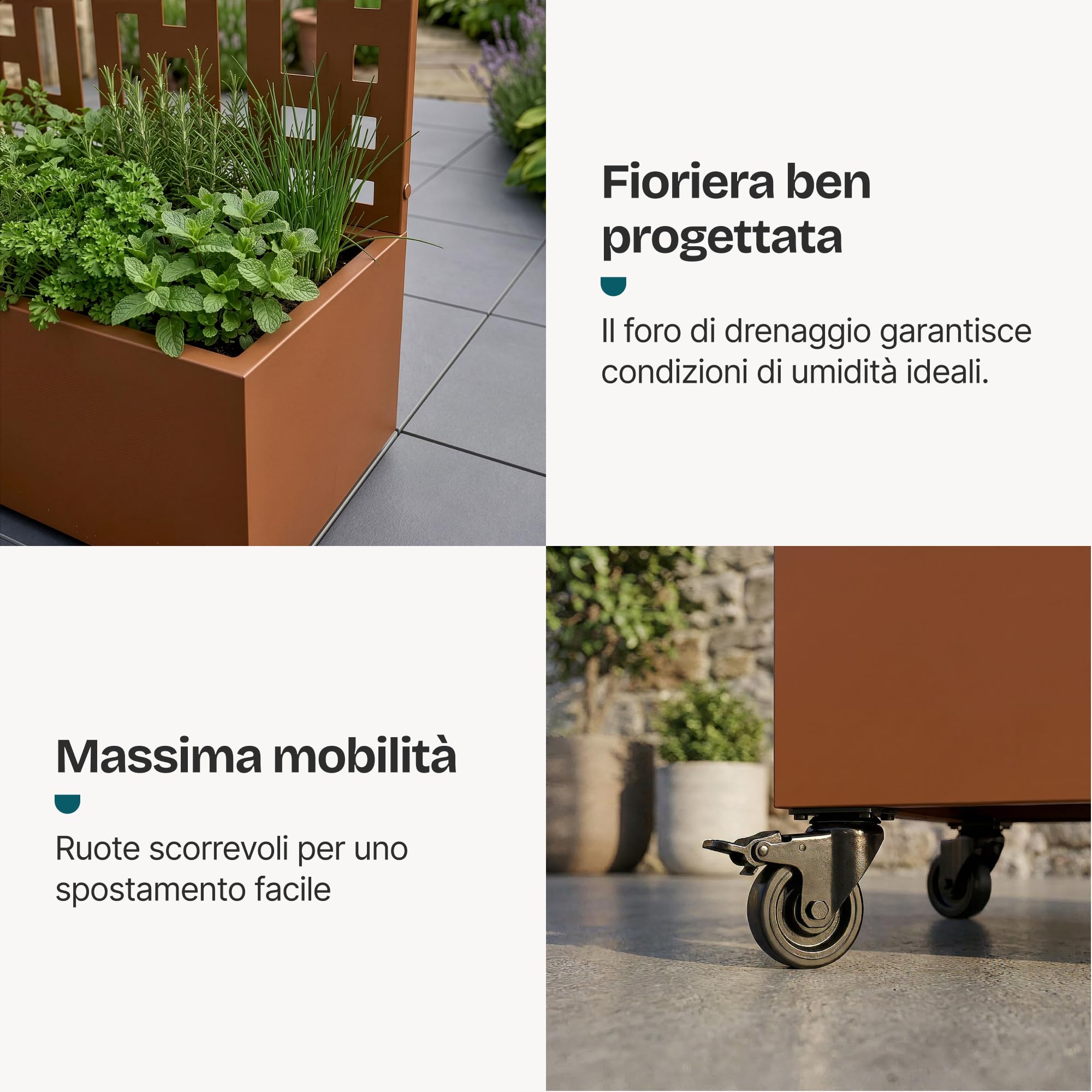 casa.pro Fioriera con Spalliera Arcuata in Acciaio 190x120x38 cm Marrone | Zincato Pannello Divisorio Decorativo Portapiante a Rotelle Separè Privacy Ruote da Interno Esterno Giardino Terrazza