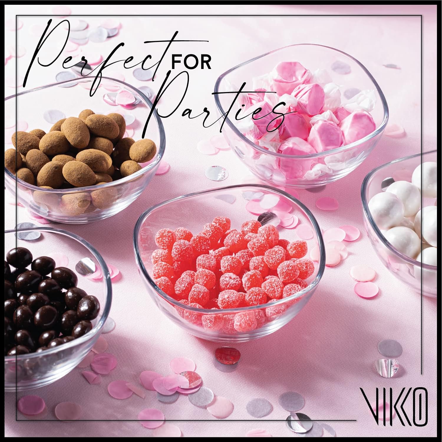  | Vikko Glass Bowls, Set of 6 Decorative Glass Dessert Bowls, 10.5 Ounce Glass Dish for Dessert, Candy, Kitchen Prep, Dishwasher Safe: Dessert Bowls