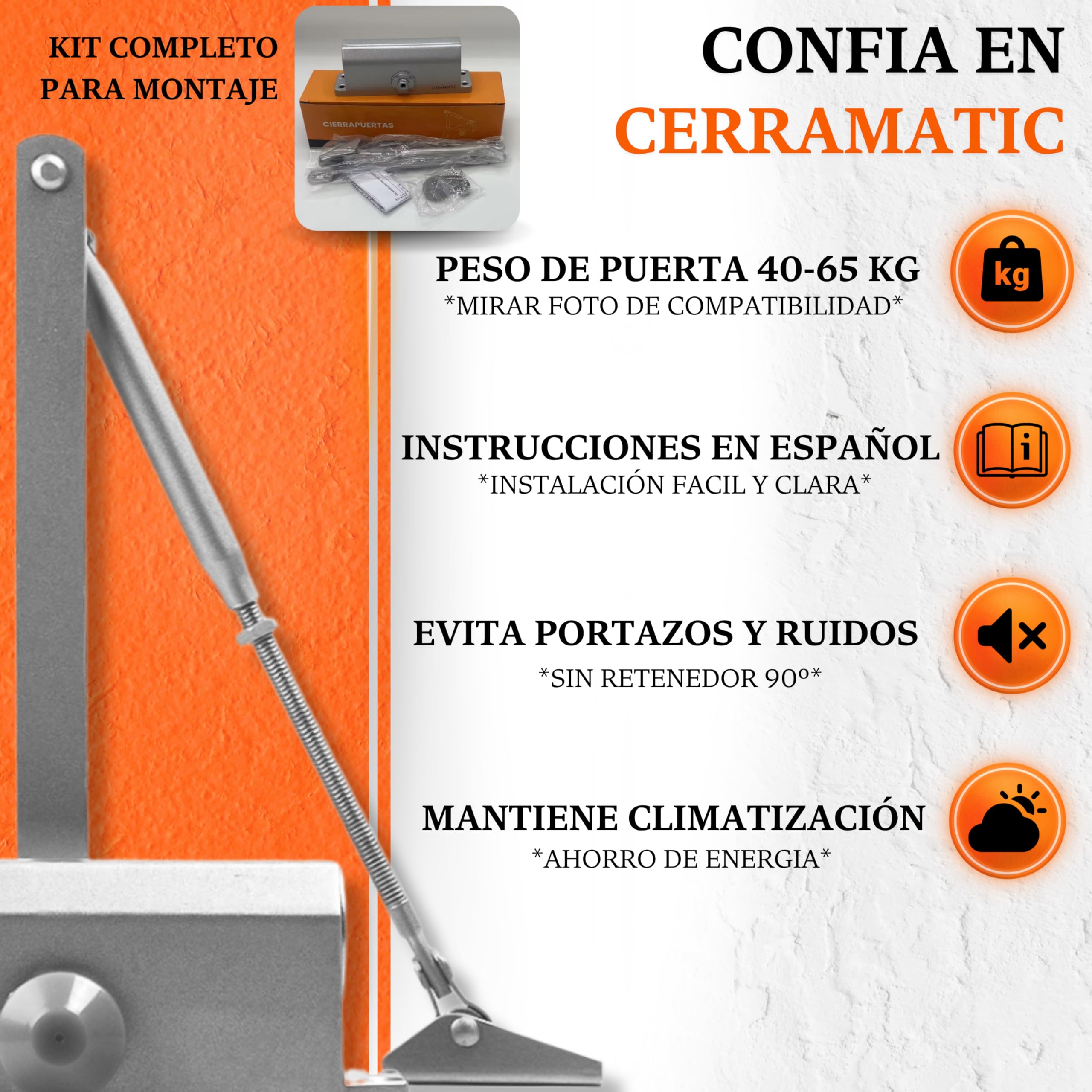 M-200, Cierrapuertas automatico, muelle puerta con brazo articulado hidráulico, muelle cierrapuertas de 40-65kg, cierre puerta, cierra puertas automatica.