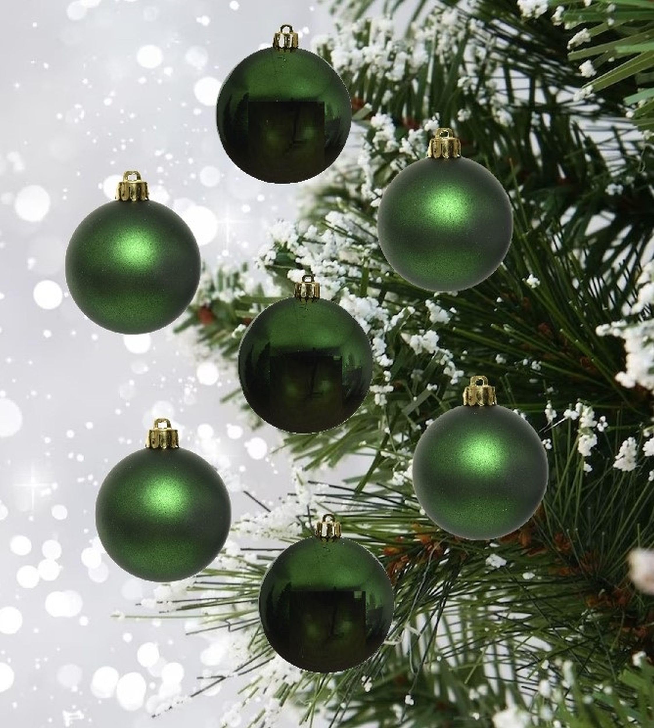 48 Mini Pine Green Christmas Baubles - Green Baubles for Christmas Tree - 25mm 2.5cm Matte & Shiny Set