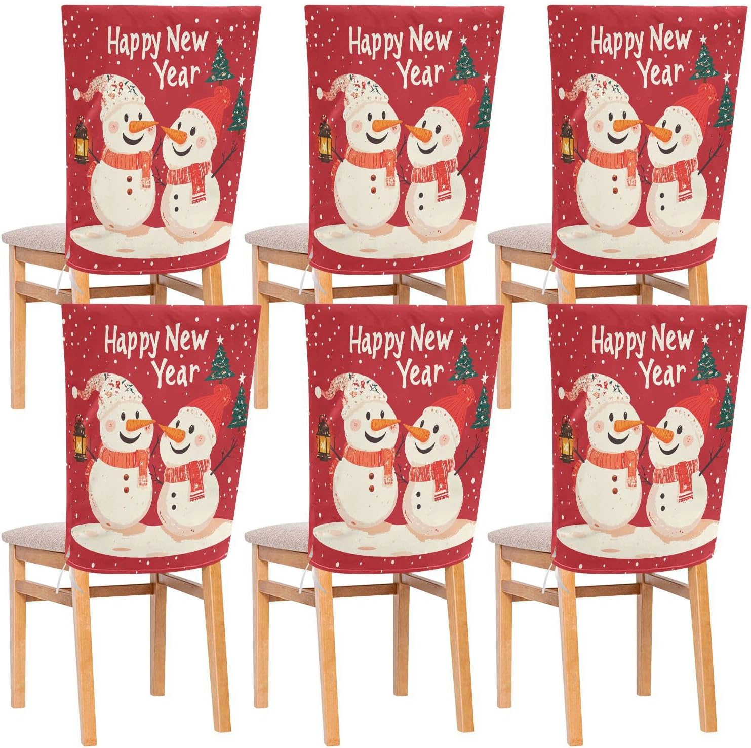 MNSRUU Christmas Chair Back Cover for Dining Room,Snowman Chair Slipcovers Set of 6,Snowman Chair Cover for Kitchen Hotel Holiday Party Decor,57