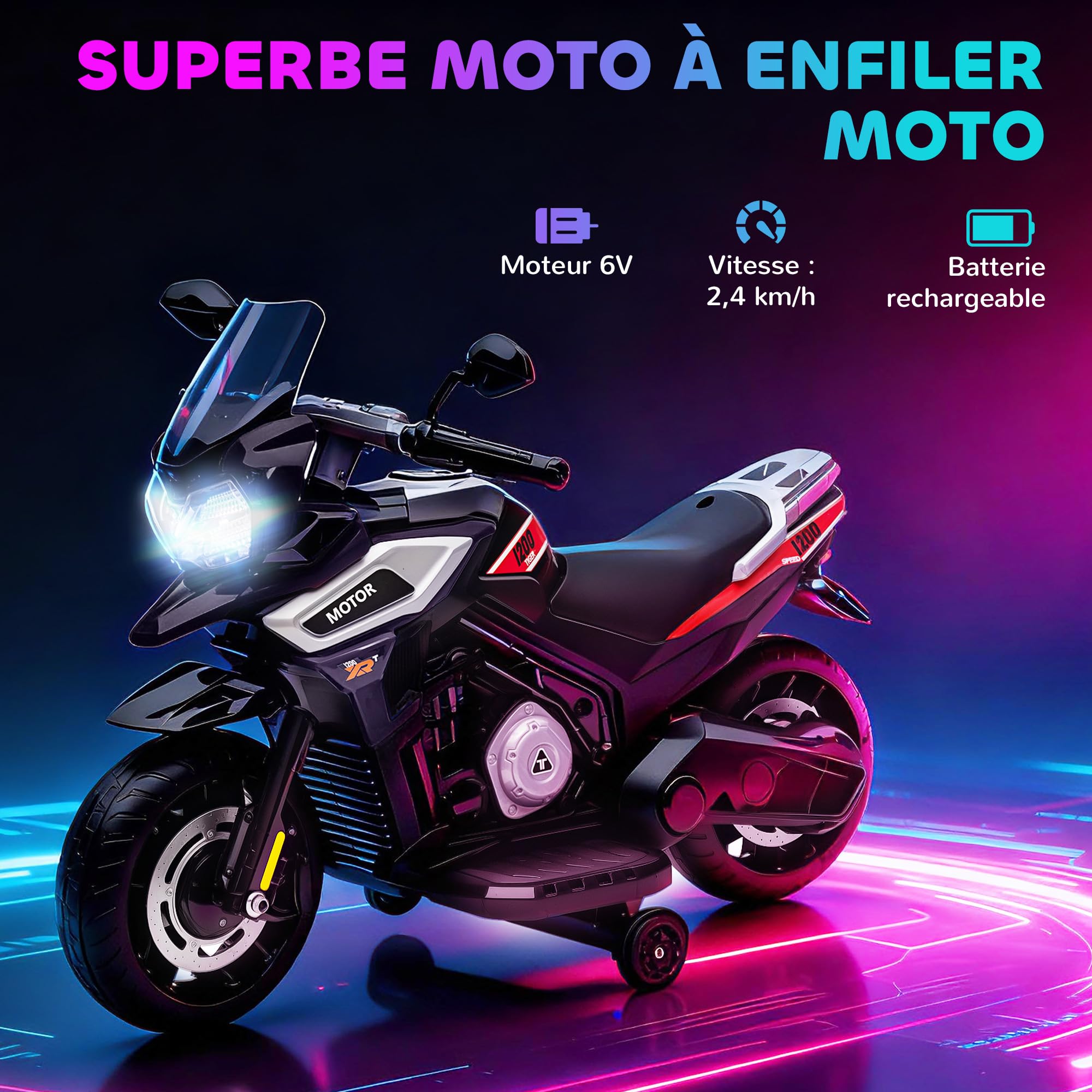 AIYAPLAY Moto Électrique Enfants 6 V Roues d'Entraînement 18-36 Mois Noir