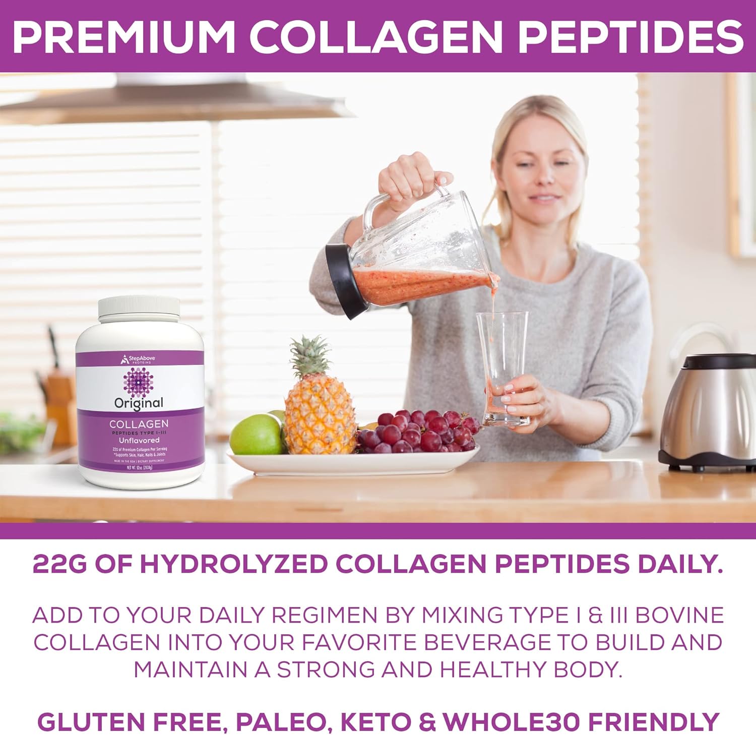 Original Collagen Peptides, Premium Hydrolyzed Type I-III 100% Bovine, 92 Oz