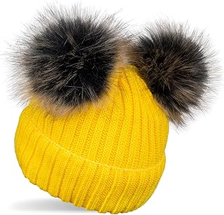 Gorro de Punto para niños con 2 Pompones de Piel sintética y Forro Polar, Gorro de Invierno, Gorro de Punto, 2-5 años 04024203