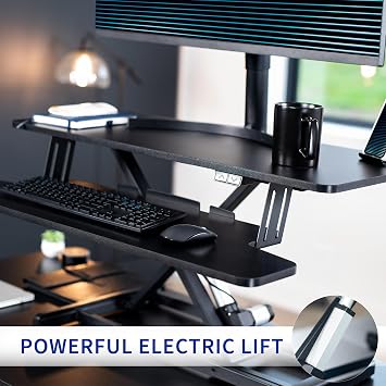 VIVO 91cm Electric Motor Desk Converter, Height Adjustable Riser, Sit to Stand Dual Monitor and Laptop Workstation with Wide Keyboard Tray, Black, DESK-VE36B