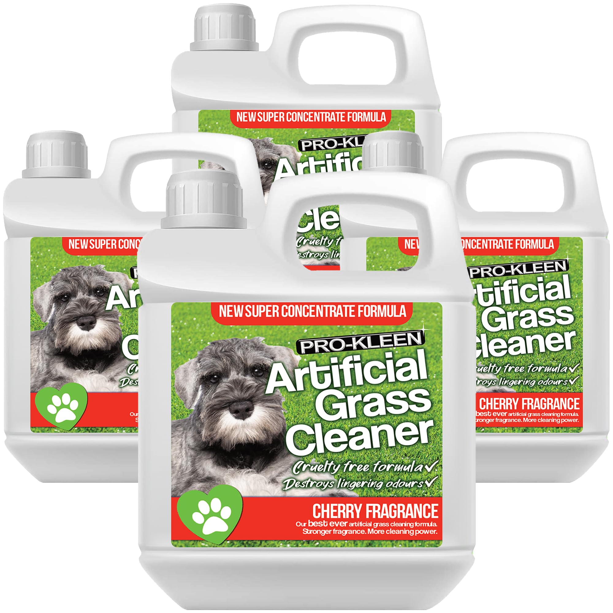 Pro-Kleen Artificial Grass Cleaner for Dogs and Pet Friendly Cruelty Free Disinfectant with Deodoriser 4 in 1-10:1 Super Concentrate Makes 40 Litres - (Cherry Fragrance, 4 x 1 Litre)