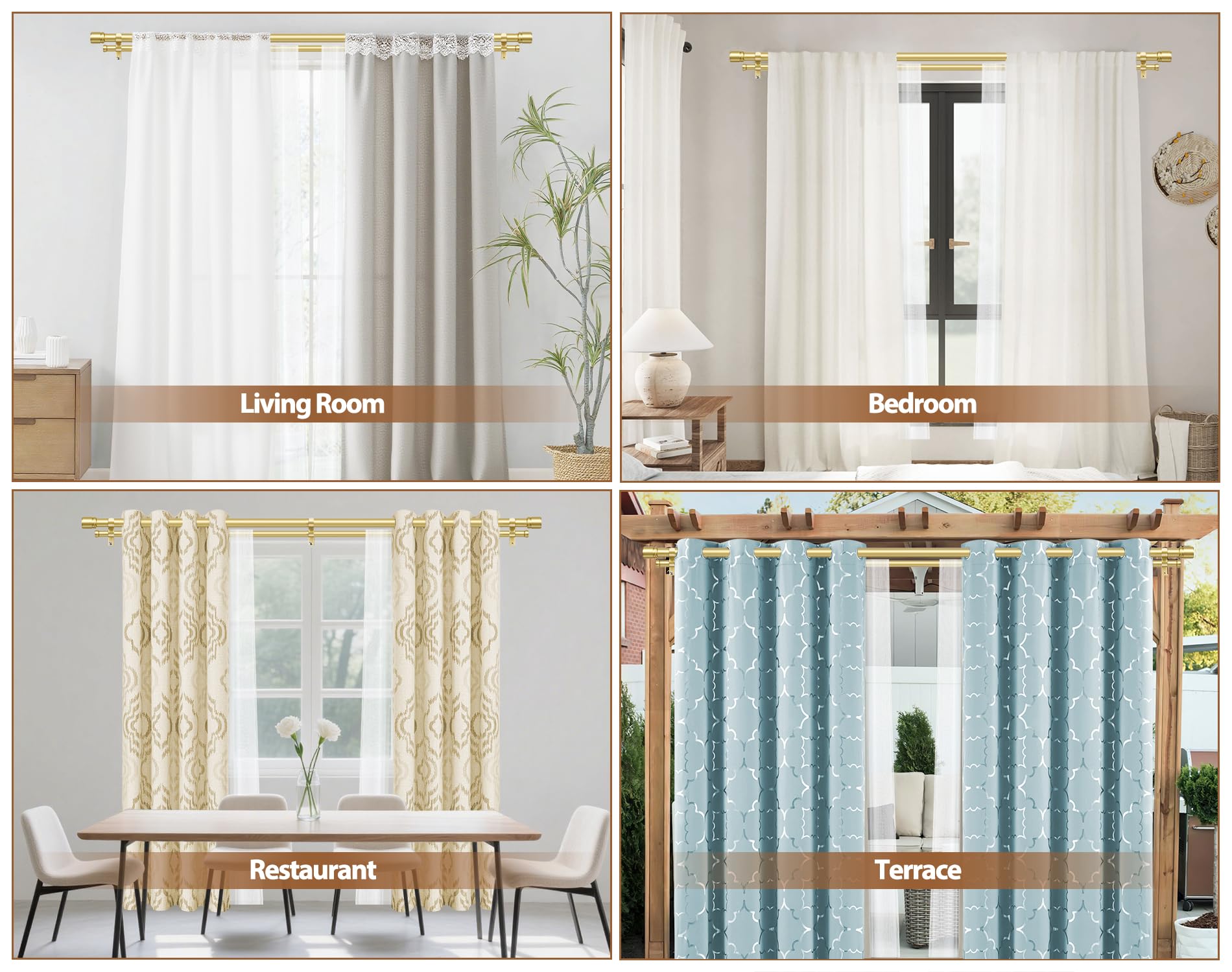Barra Doble para Cortinas Dorada 167-305 cm, HOTOZON Barras Extensibles de 25 mm para Cortinas con Ojales, Barra para Cortinas de Ventana Montada en la Pared con Remates con Tapón Para Salón