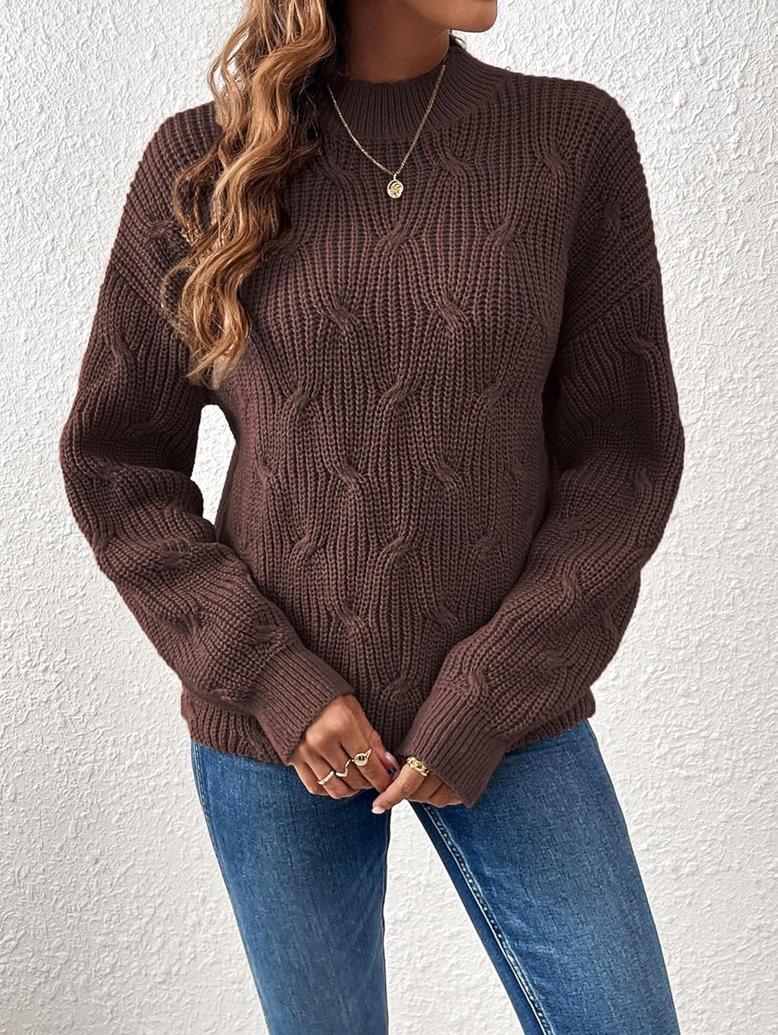 Womens Dressy Mockneck Cable Knit Long Sleeve Sweater Fall 2025 Oversized Chunky Ribbed Cuffs Knit Pullover - Image 2