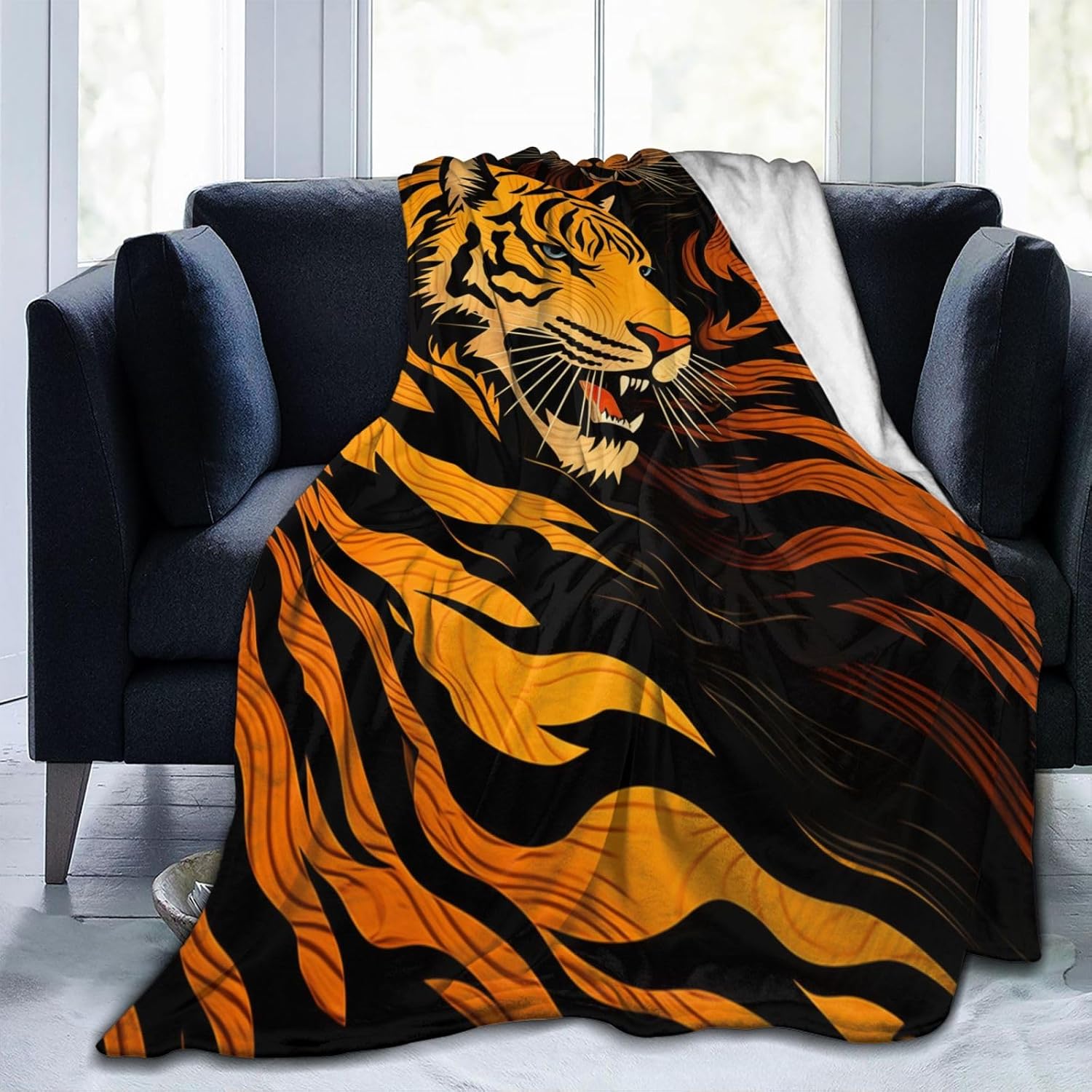 Tiger Blanket Gifts for Adult Kids Tiger Print Skin Pattern Flannel Throw Blankets Soft Comfy Lightweight for Home Decor Couch Bed Sofa 60x50 Inches - Image 4