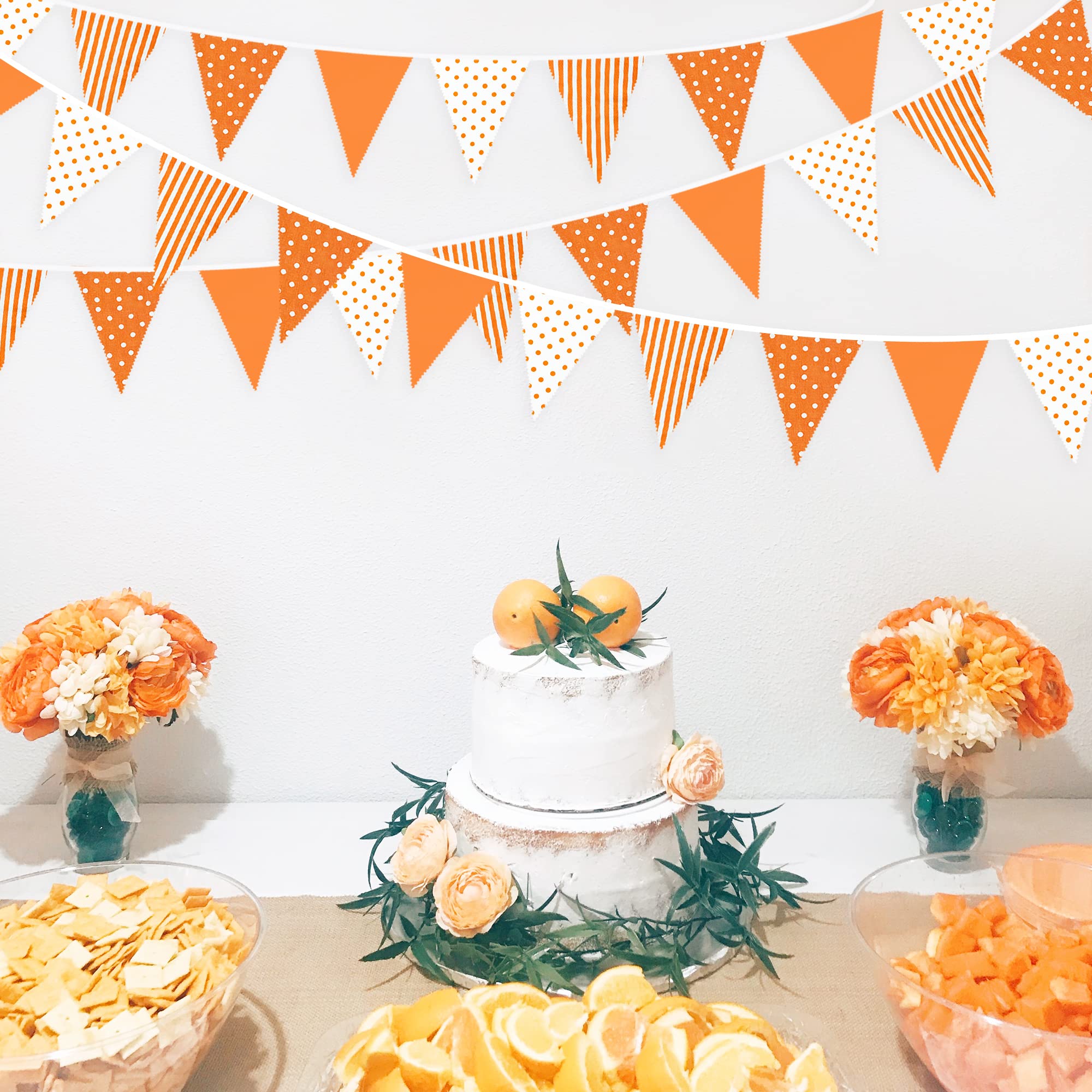 Guirlande De Fanions Triangulaires En Coton - 10 M - 36 Drapeaux Orange - Décoration Fête, Mariage, Automne