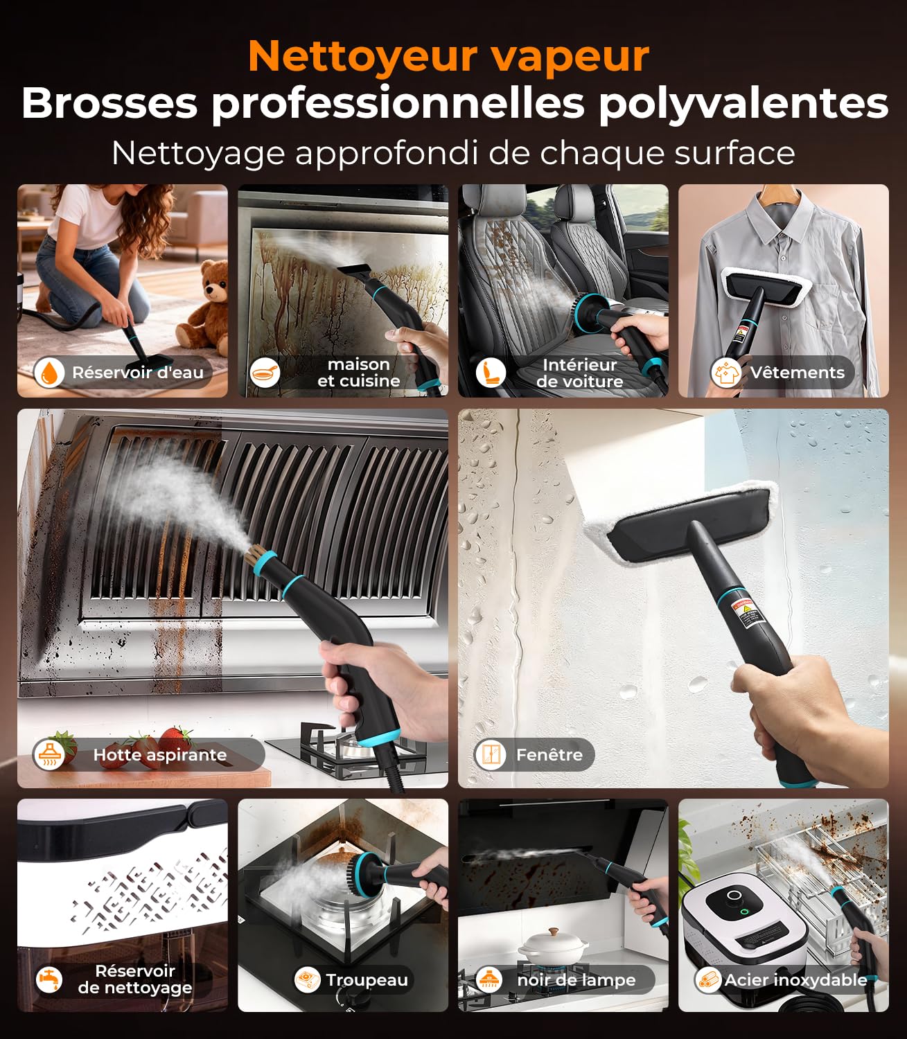 18-IN-1 Nettoyeur Vapeur【99,99% Germes Éliminés–Technologie Allemande SPJ】【Vapeur Turbo 9s – Système Intelligent Turbo Steam】Nettoyeur Vapeur Polyvalent,Balai Vapeur pour Sol– Maison et Cuisine