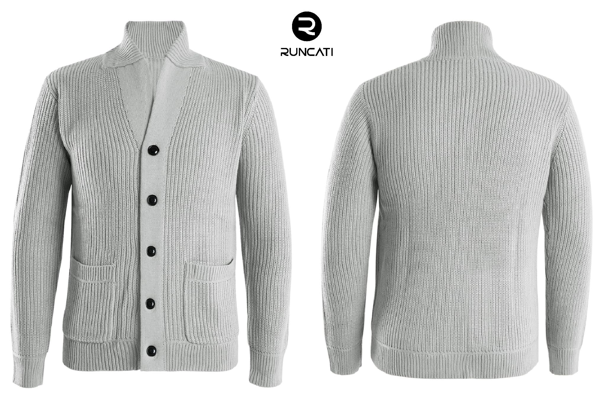 Runcati Strickjacke Herren Grobstrick Cardigan Lässig Schalkragen Langarm Knopfleiste Strickpullover Tops