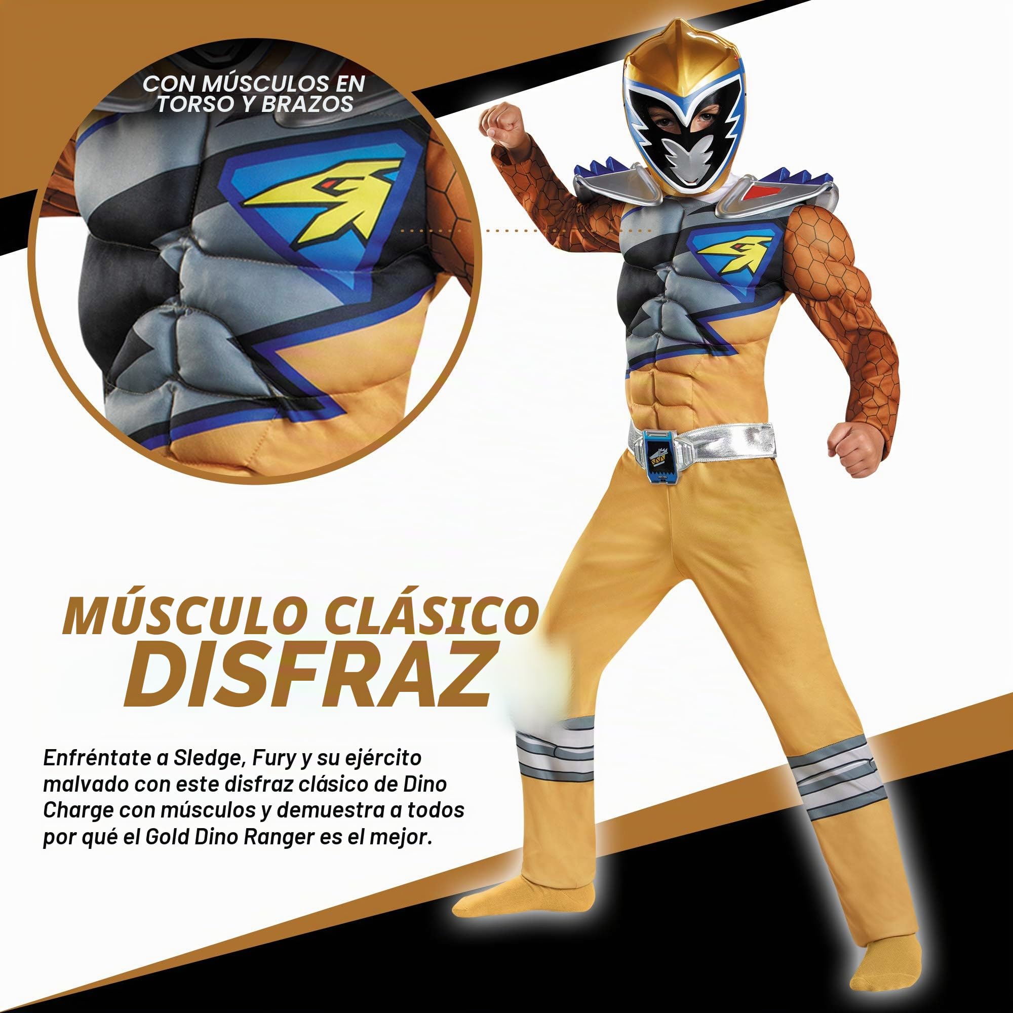 Disguise Gold Ranger Dino Charge Classic Muscle Costume, Medium (7-8) by