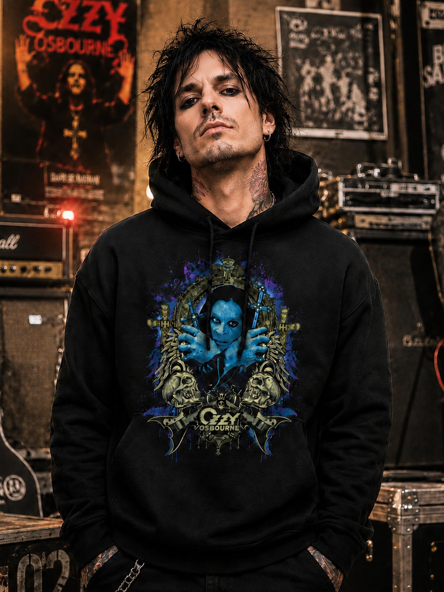 Ozzy Osbourne Kapuzenpullover Gothic Offizieller Rock Metal Herren Hoodie | Baumwoll-Sweatshirt mit Seitentaschen, offizielle Lizenz, Regular Fit, Heavy Metal Hard Rock Sweatshirt