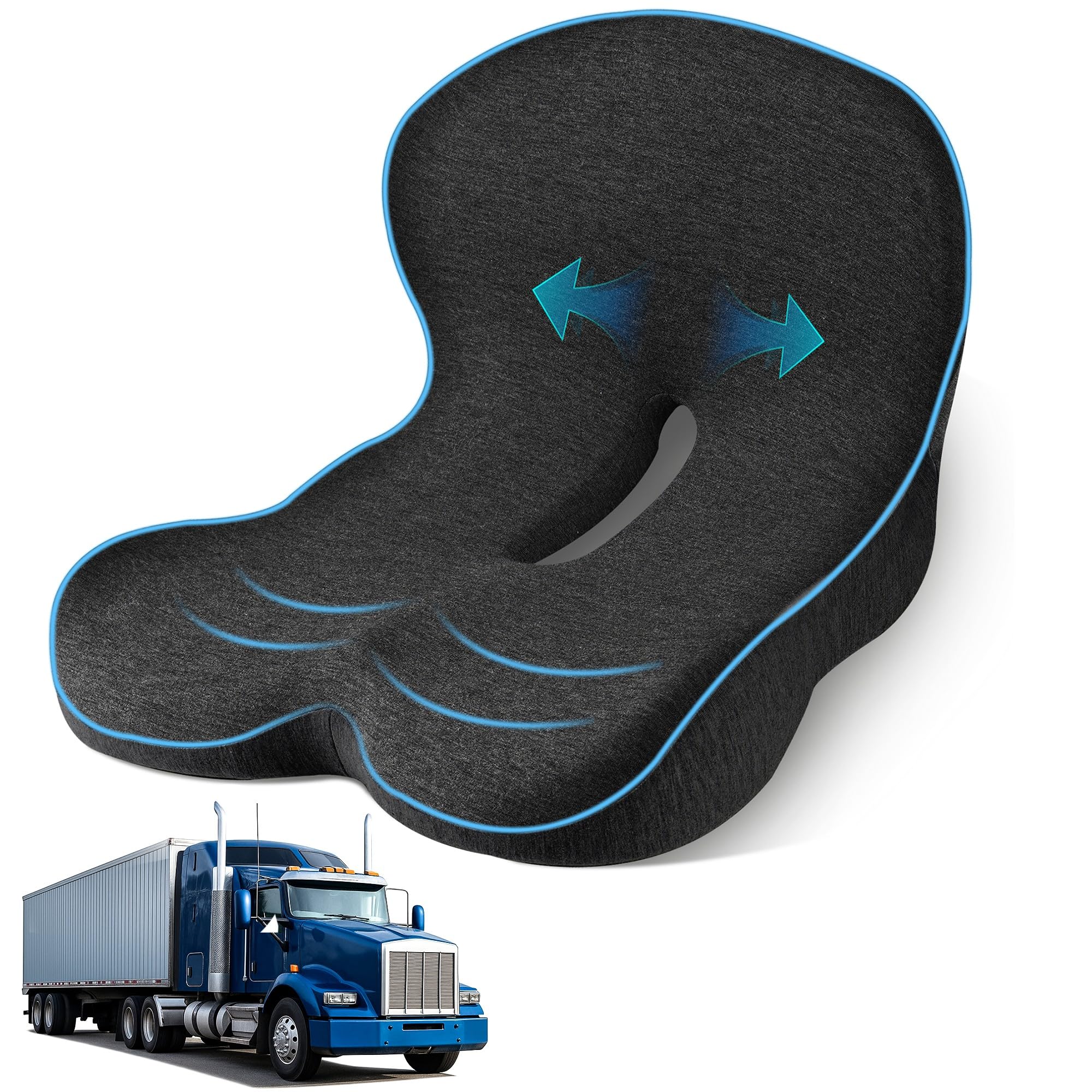 Seat Cushion for Truck Driver Memory Foam Truck Seat Cushion with L-Shaped Ergonomic Design Lumbar Support Pillow Tailbone