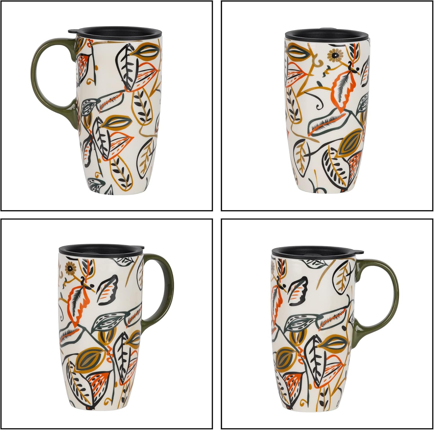 Topadorn 17oz Ceramic Coffee Travel Mug - Leak-Proof Lid, Handcrafted Leaf Pattern Tea & Latte Cup - Image 5