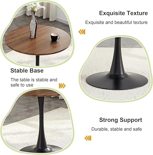 Miniatura 7 de Mesa de comedor redonda de nogal para espacios pequeños, mesas de tulipanes de 32 pulgadas con base de pedestal de metal, mesa de bistró para 2/3/4