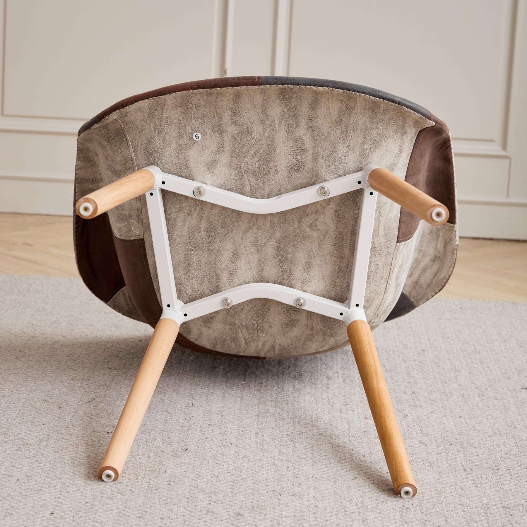 GrandCA HOME 4er-Set Esszimmerstühle, nordische Küchenstühle, gepolsterte Stühle mit Armlehne aus Patchwork-Stoff, Moderne Sessel mit Beinen aus Buchenholz, Braun+Grau