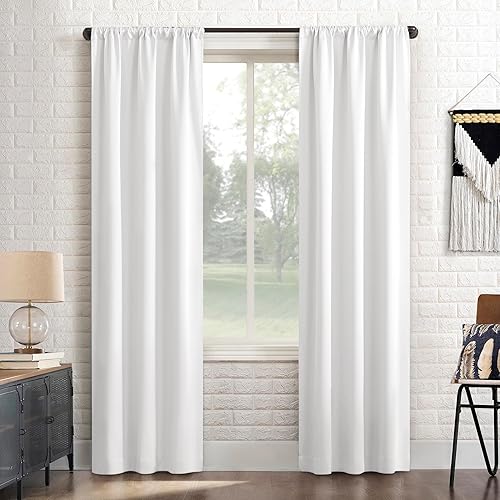 Sun Zero Bergen Panel de cortina 100 % opaca con bolsillo para barra, calidad de teatro, 40 x 84 pulgadas, color blanco