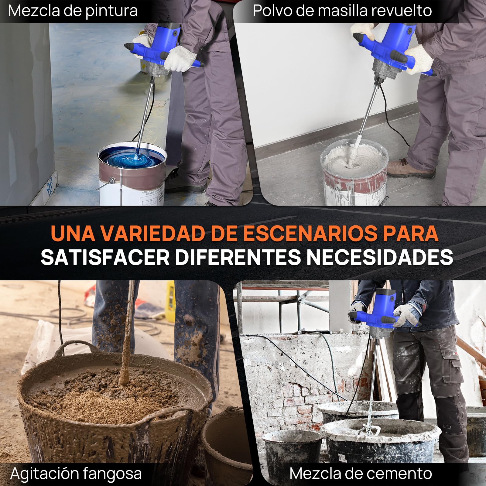 Malaxeur électrique, malaxeur à béton réglable à 6 vitesses,malaxeur portatif à palettes 2600W,0-1700 tr/min,M14 Barre Spirale Chromée,pour Mélanger la Peinture,Boue de Ciment,Béton,Mortier,Fourrage