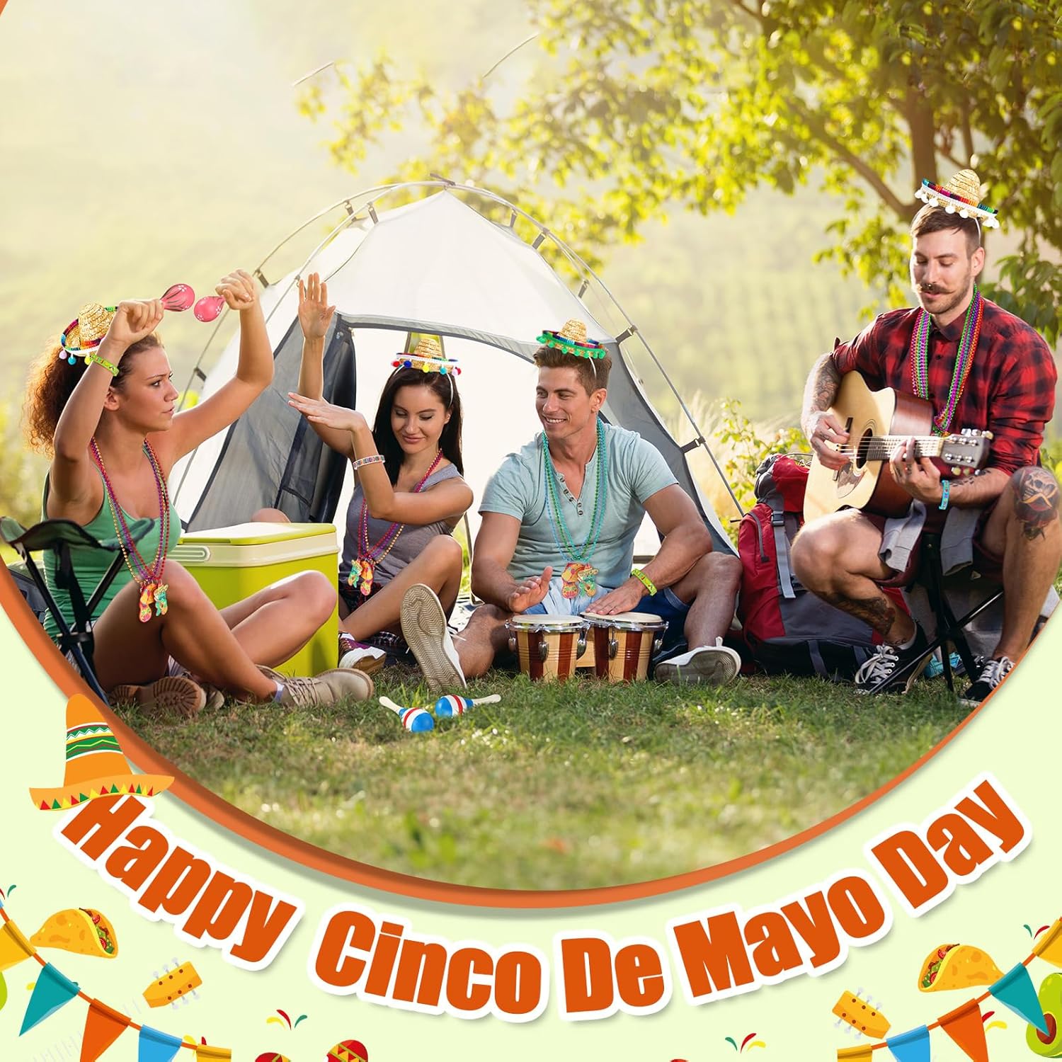 48 Pcs Mexican Fiesta Party Favors Set 12 Cinco De Mayo Sombrero Hats 12 Maracas Necklaces Bracelets for Birthday