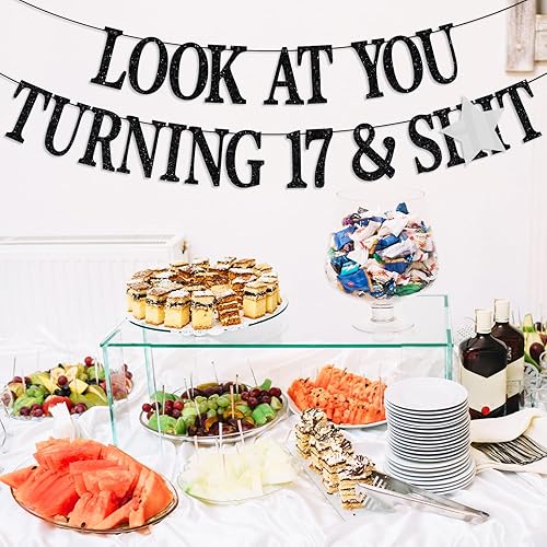 Miniatura 5 de Cartel de feliz cumpleaños número 17, Cheers to 17 years, Young Sweet and Only 17, adolescentes niños y niñas, divertidas decoraciones de fiesta de