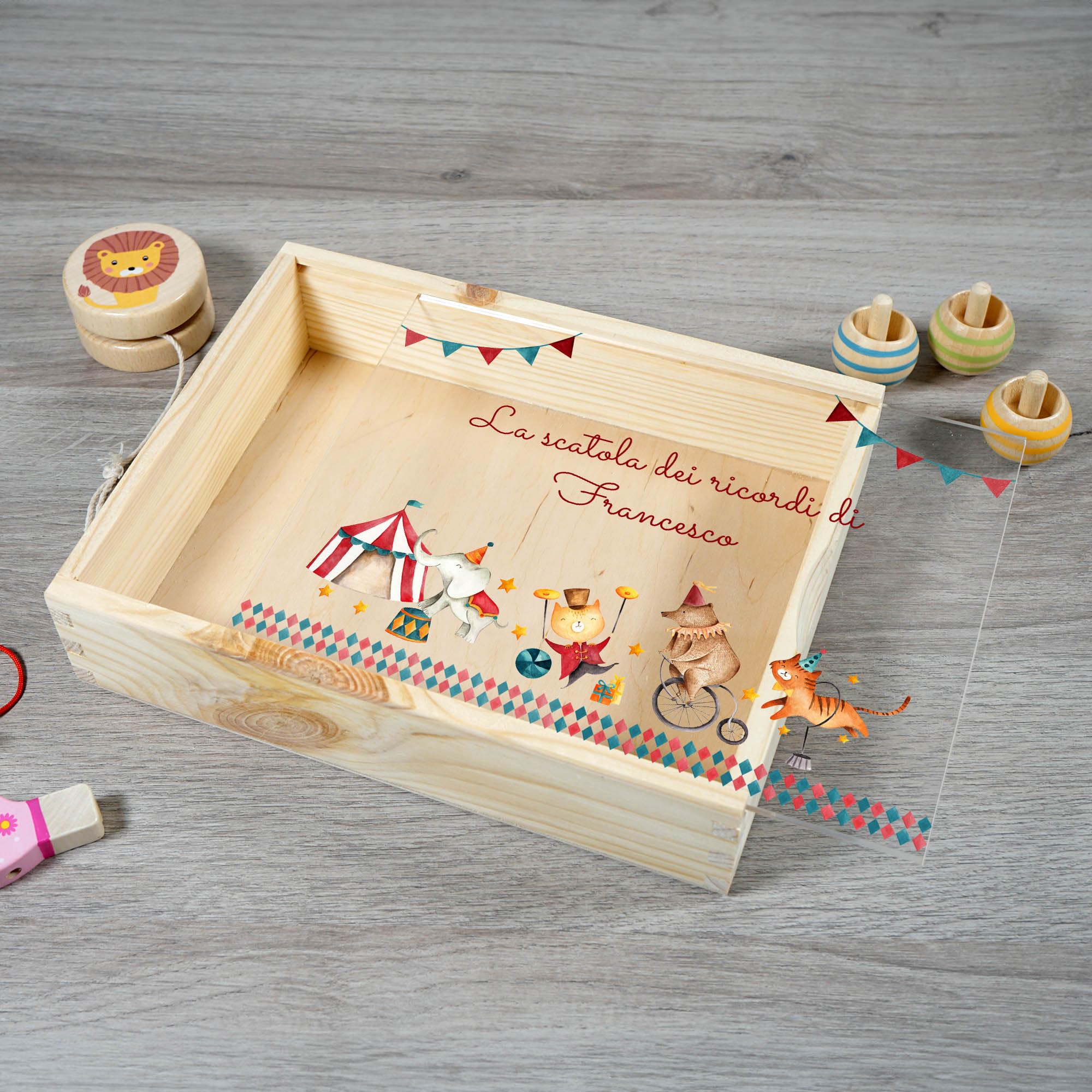 Memory Box Baby Scatola di Legno Personalizzata 22 x 17 cm Vari Motivi per Nascita e Battesimo Scatola Regalo con Coperchio in plexiglass personalizzato (22x17 cm nascita/bambini)