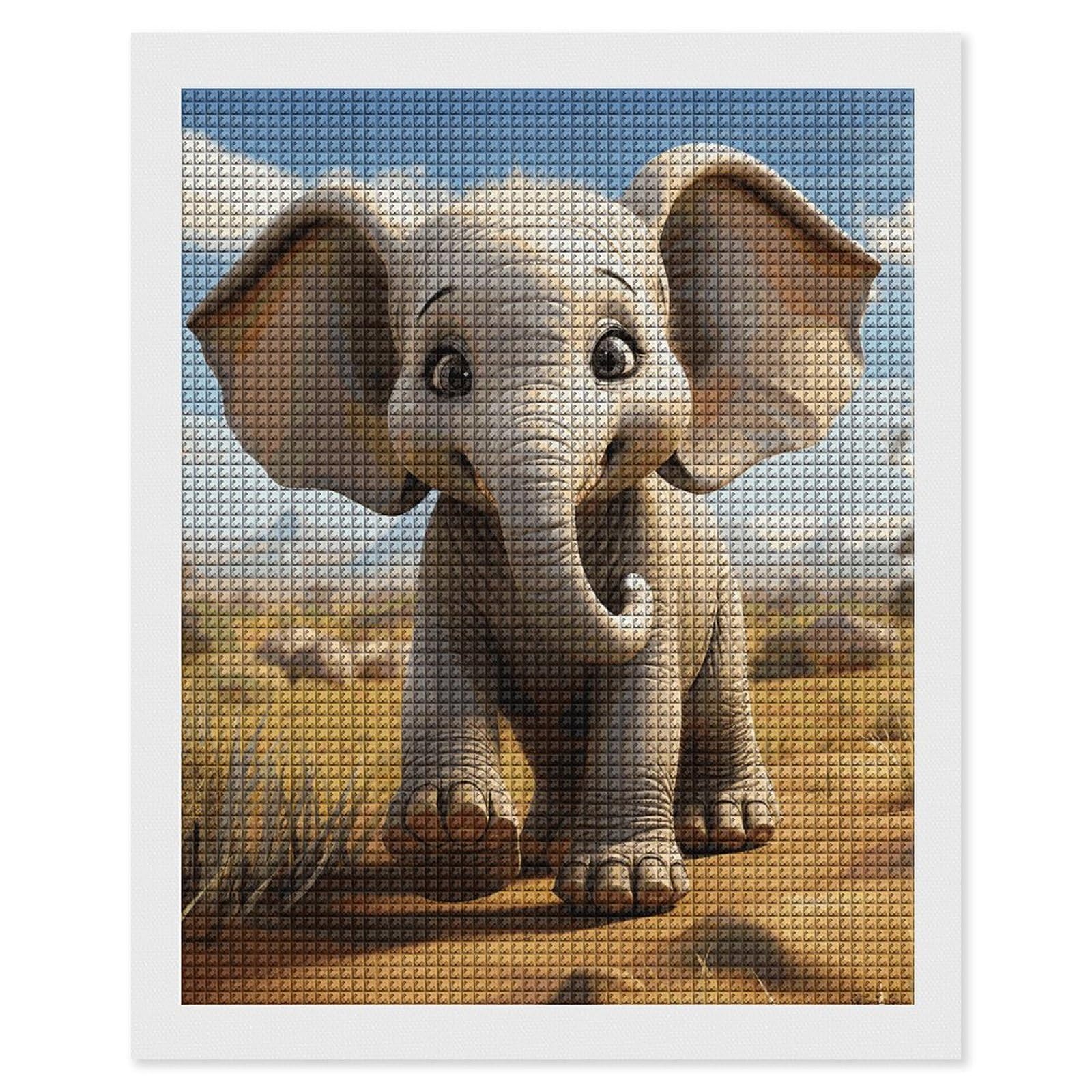 Cartoon Elephant Diamond Art Kits for Adults, DIY 5D Diamonds Painting Kits for Beginner, Round Full Drill Diamond Dots Painting, 16"x20" Diamonds Pictures Gem Art and Crafts Wall Decor