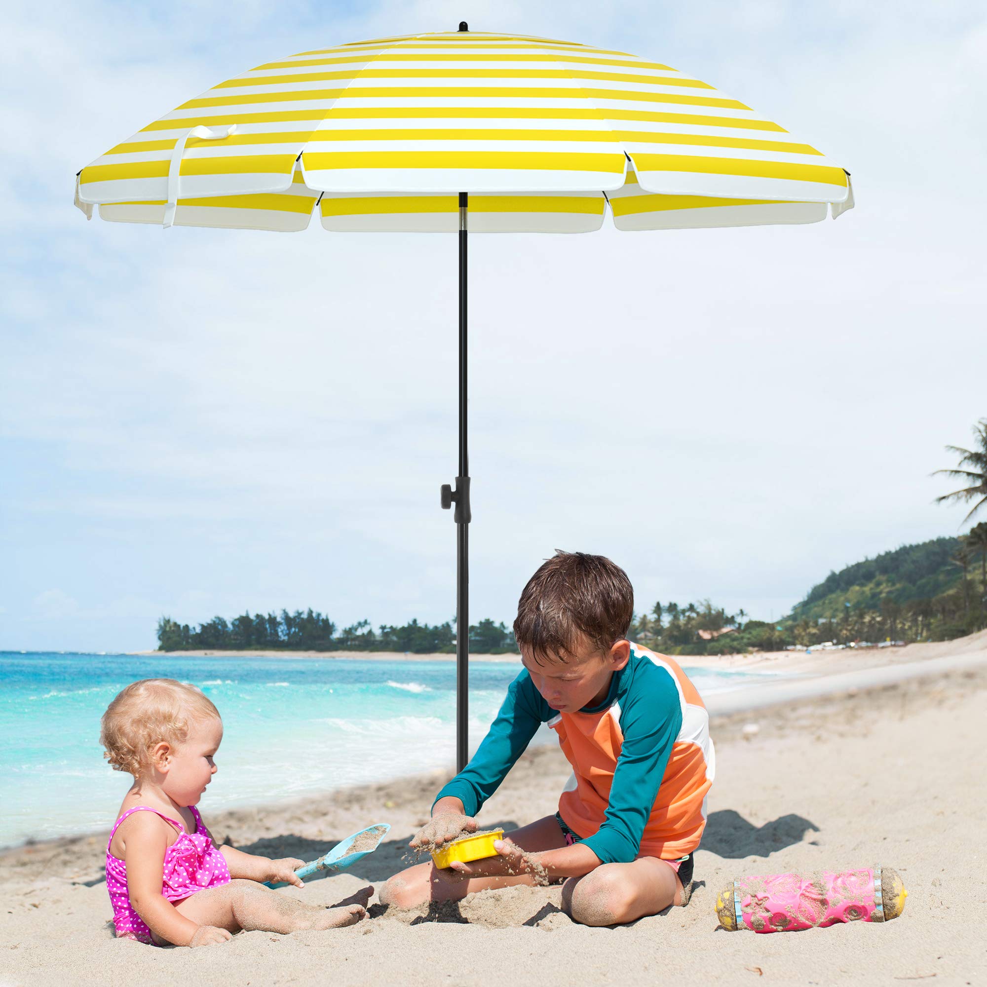 SONGMICS 1.6 m Parasol, Beach Umbrella, Sun Protection with UPF 50
