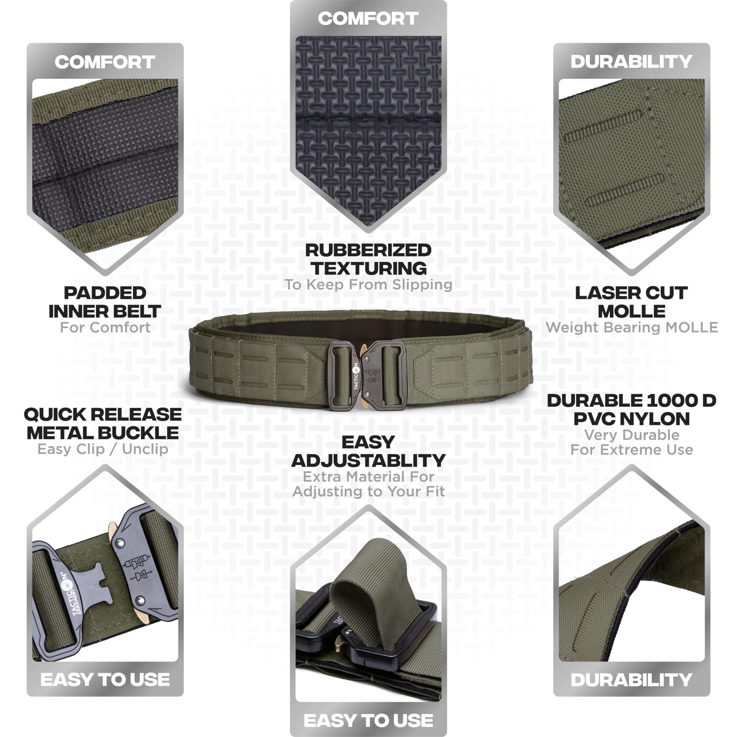 Tacticon Padded Battle Belt - Heavy Duty 1000D PVC Nylon Molle Belt with Quick Release Buckle - Supports 100+ lb Load - Tactical Range Belts by Disabled Combat Veteran Owned Company