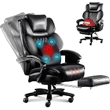 3D Kneading Massage Office Chair, Oversized 600LBS Big and Tall Executive Office Chair with Footrest, Reclining Computer Chairs, Wider Upholstered Seat Ergonomic Desk Chair for Home Office, Black
