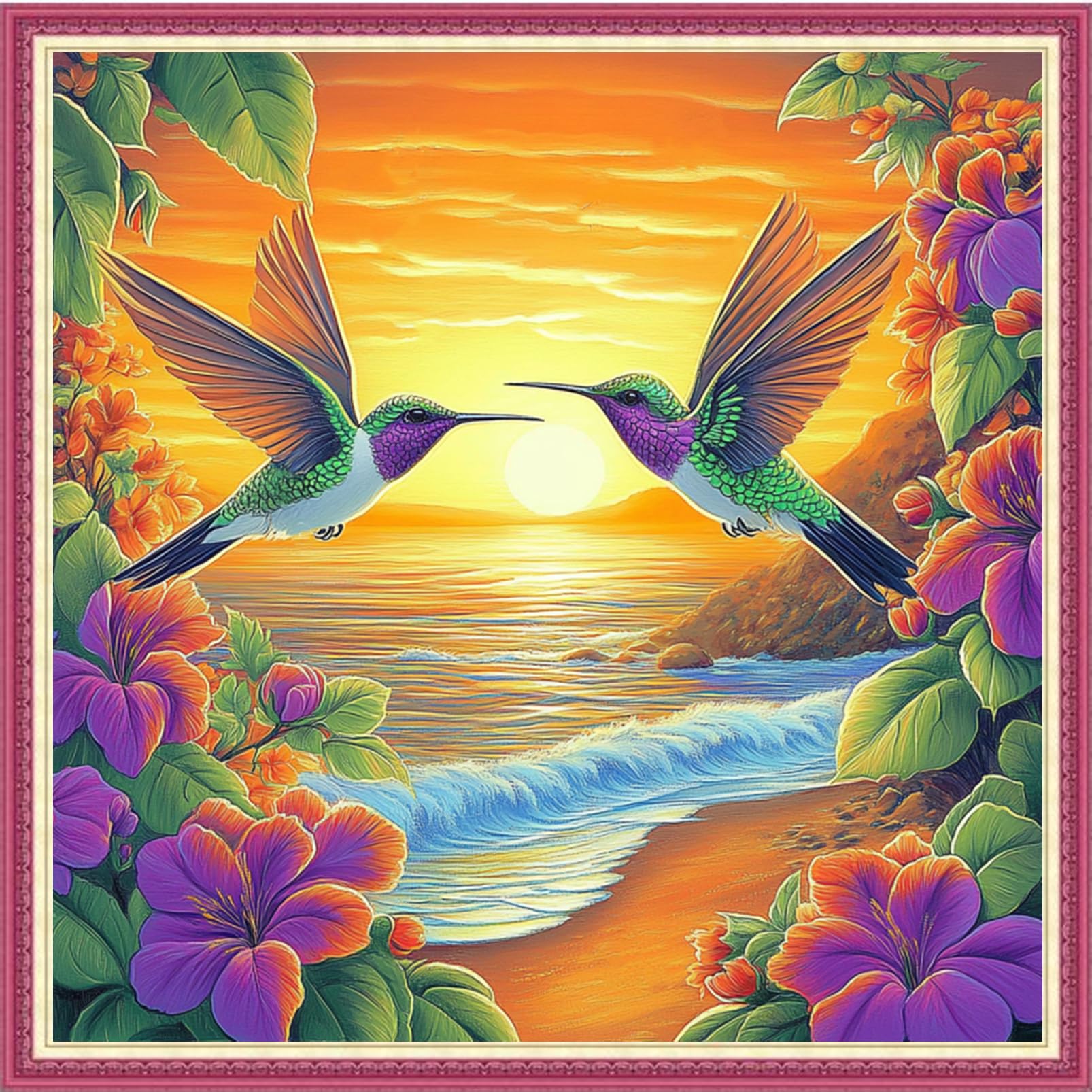 Fanxvivy Stamped Cross Stitch Kits for Beginners Full Range of Cross Stitching Preprinted Embroidery Kits for Adults, 11CT Embroidery Pattern Needlepoint Kits-Seaside Hummingbird 18×18 inch