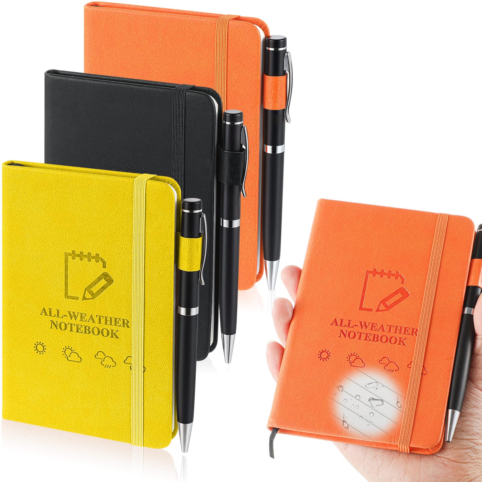 3 Packs A6 Waterproof Notebook, Stone Paper Notepad, Black, Orange, Yellow