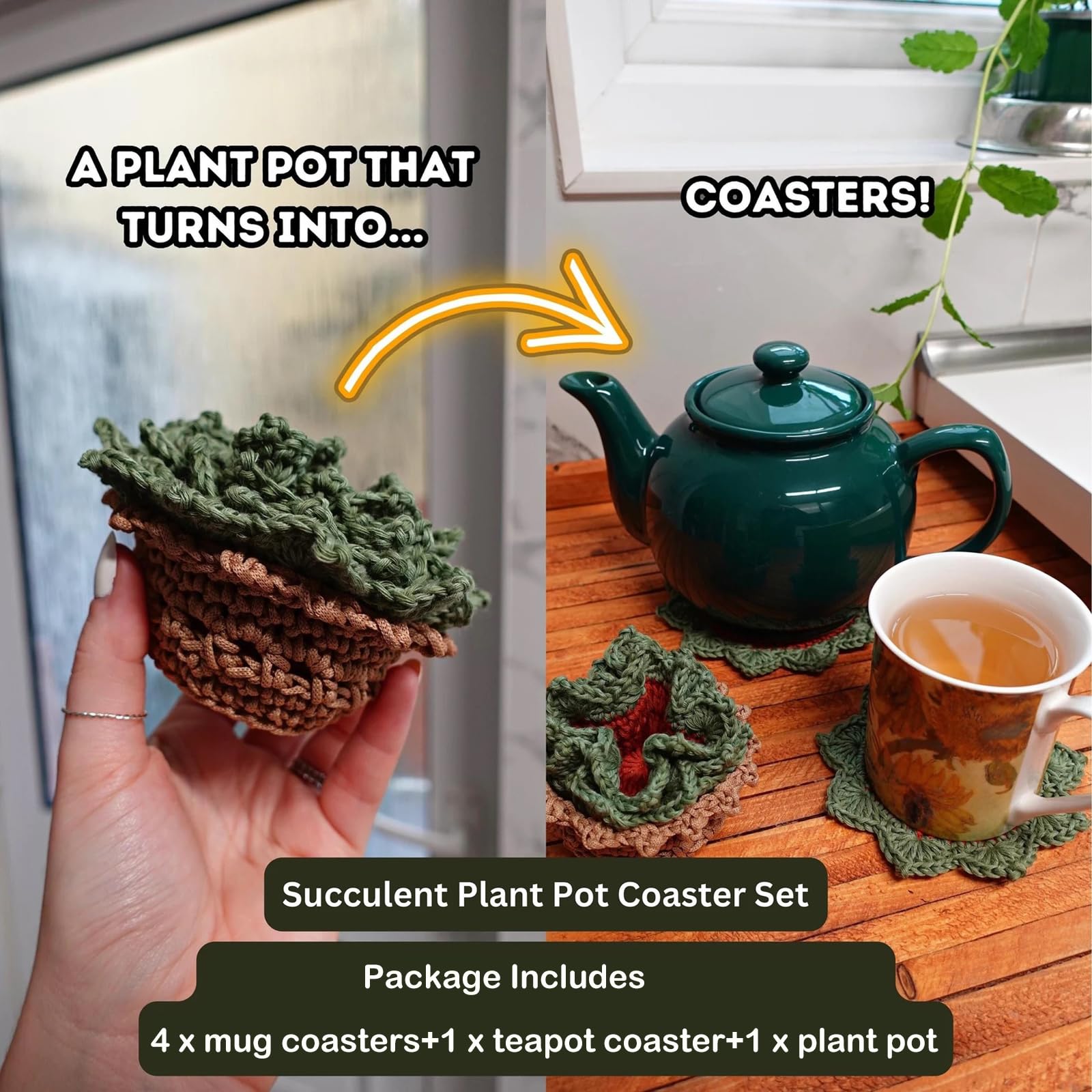 Amazon｜かぎ針編み 多肉植物 コースターセット 5パック 手作り 