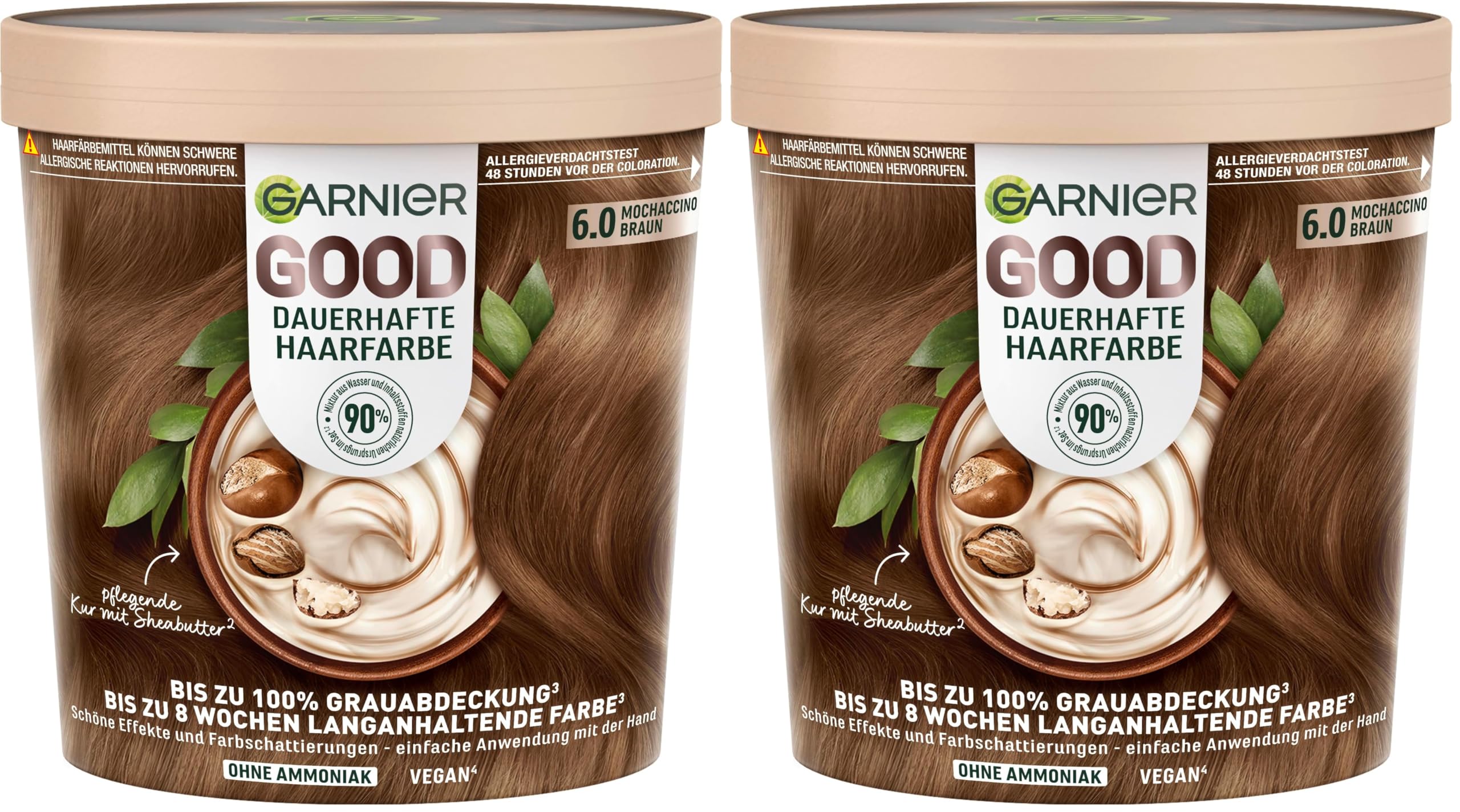 Garnier GOOD Dauerhafte Haarfarbe 6.0 Mochaccino Braun – Coloration ohne Ammoniak, bis zu 100% Grauabdeckung, 1 Stk. (Packung mit 2)