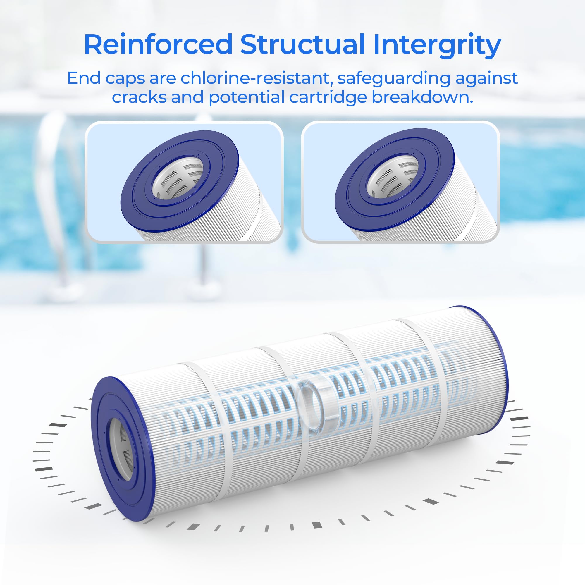 CS150 Cartouche de filtre de piscine compatible avec Jandy CS Series 150 | 150 m². Remplace Pleatco PJANCS150, Filbur FC-0822, FC-1273, Unicel C-8414 ; média en polyester trilobal avancé