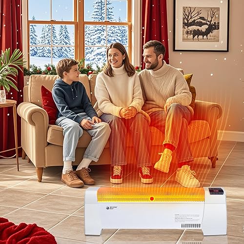 Miniatura 7 de Calentador eléctrico de zócalo, calentador de convección de 1500 W con termostato ajustable y protección contra sobrecalentamiento, calentador de