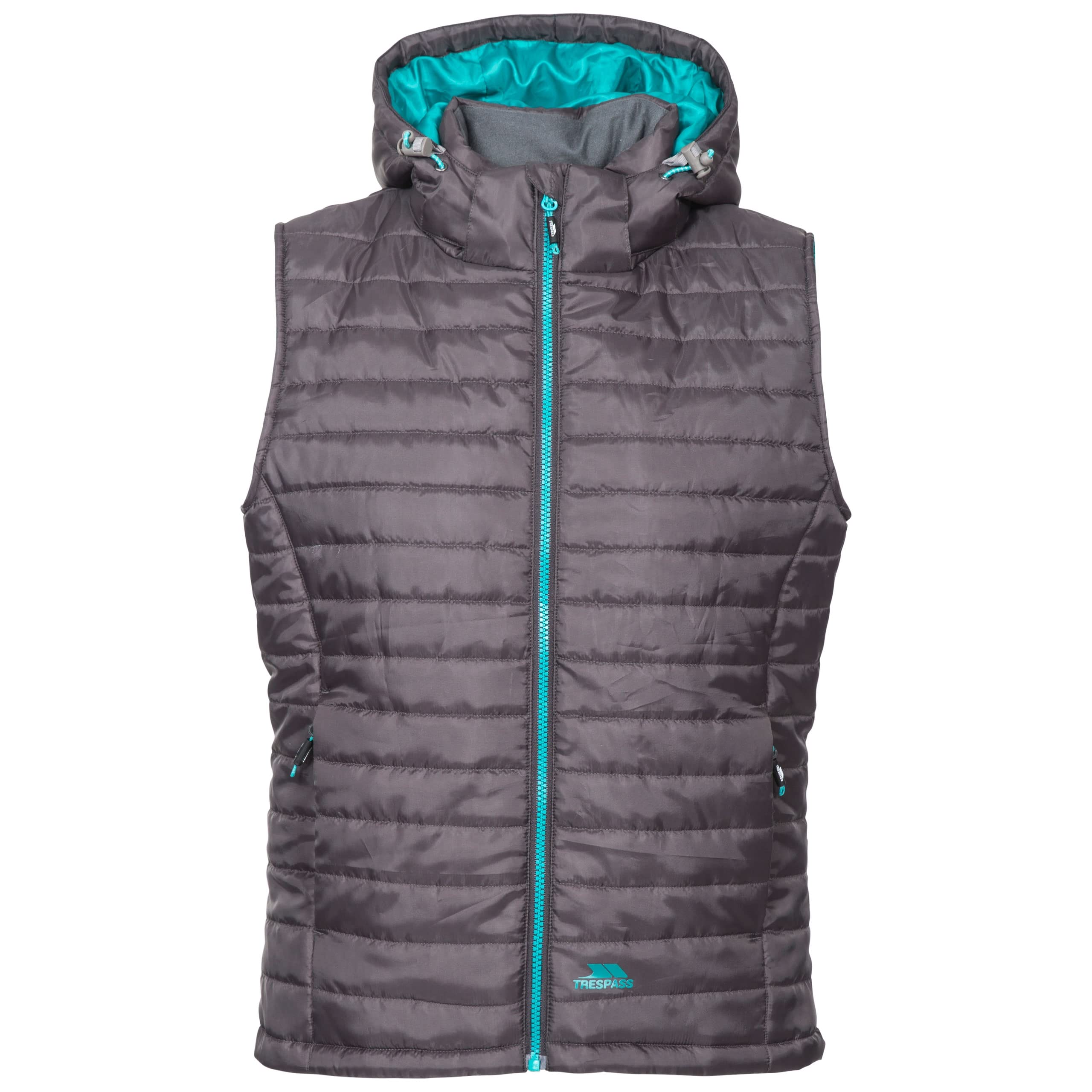 Trespass Womens Gilet Aretha - Lightly Padded with Bubble Stitching, 2 Low Profile Zip Pockets, Hem Adjusters, Inner Storm Flap, Contrast Lining and Front Zip, Detachable Hood with Stud Fastenings