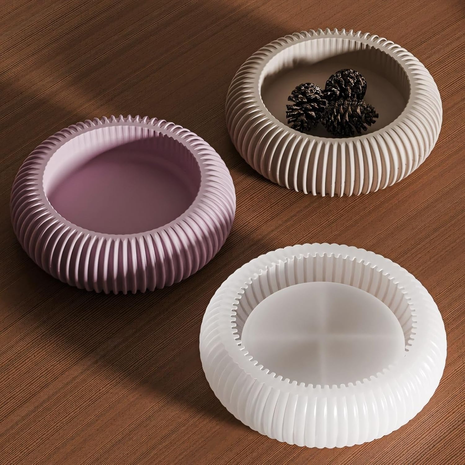 Striped Storage Bowl Silicone Mold, Round Tray Silicone Resin Casting Mold for DIY Jewelry Storage Box Tealight Holder Candy Container