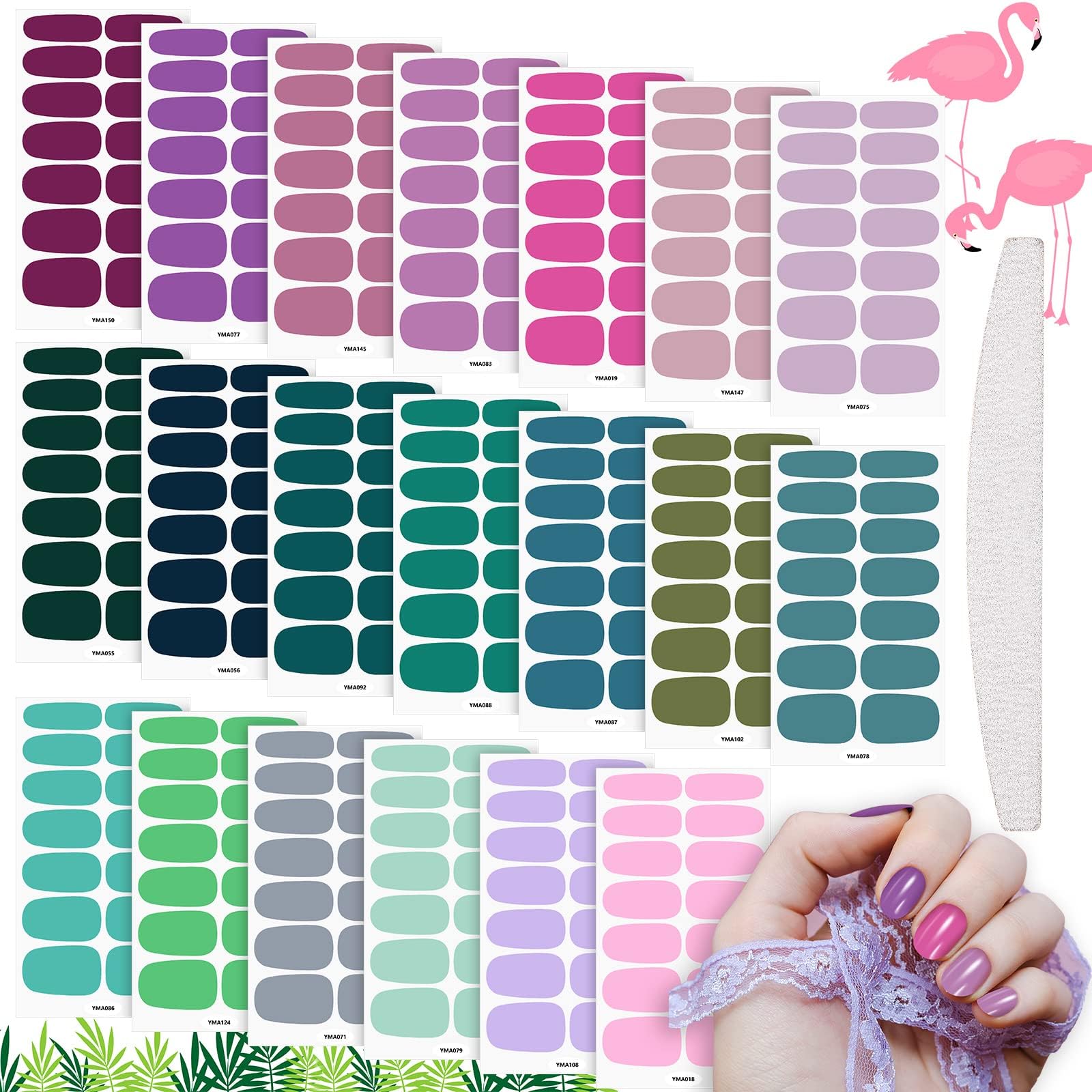Leelosp 20 Sheets Full Nail Wraps Nail Polish Strips Stickers Solid Color Nail Polish Stickers Self Adhesive Nail Stickers with 2 Pieces Nail Files for Women Girls DIY Art Design (Fresh Color)
