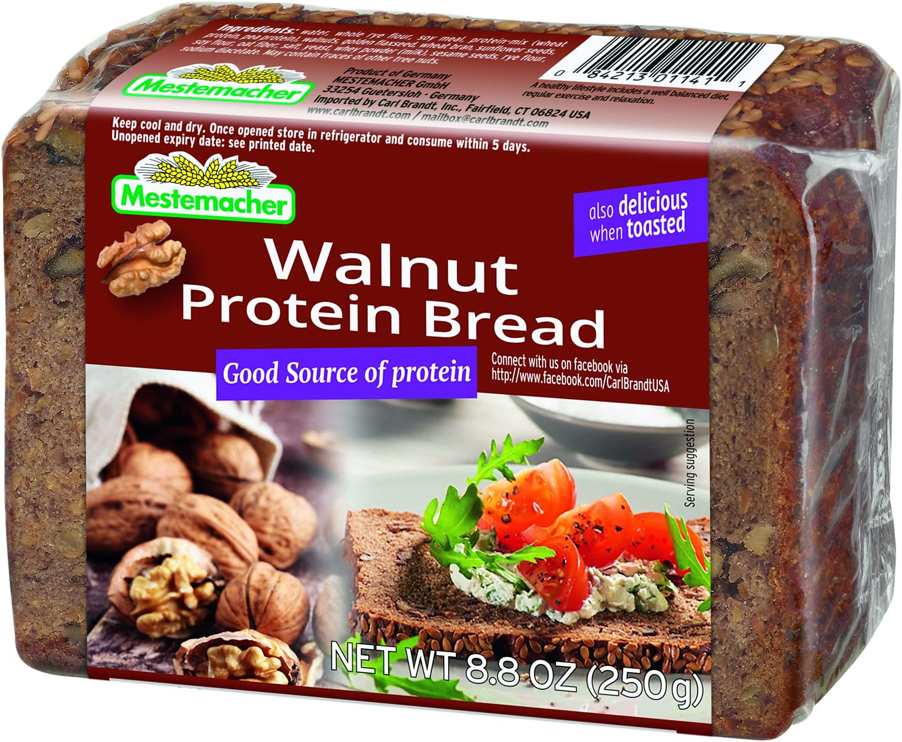 Mestemacher Protein Bread, Walnut, 8.8 Ounce (Pack of 9)
