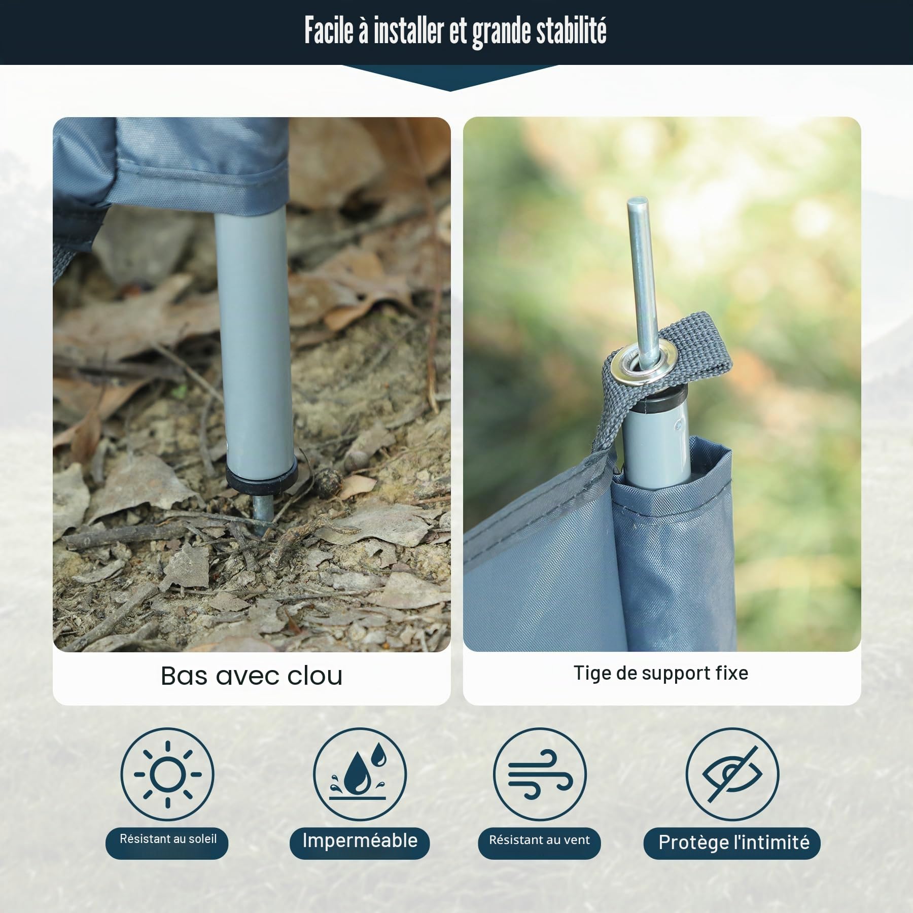 REDCAMP Pare-Vent pour Camping, écran d’intimité extérieur Robuste Bouclier d’intimité de Caravane avec fenêtre supérieure pour Barbecue de Jardin Pique-feu de Camp Plage, Gris/Noir
