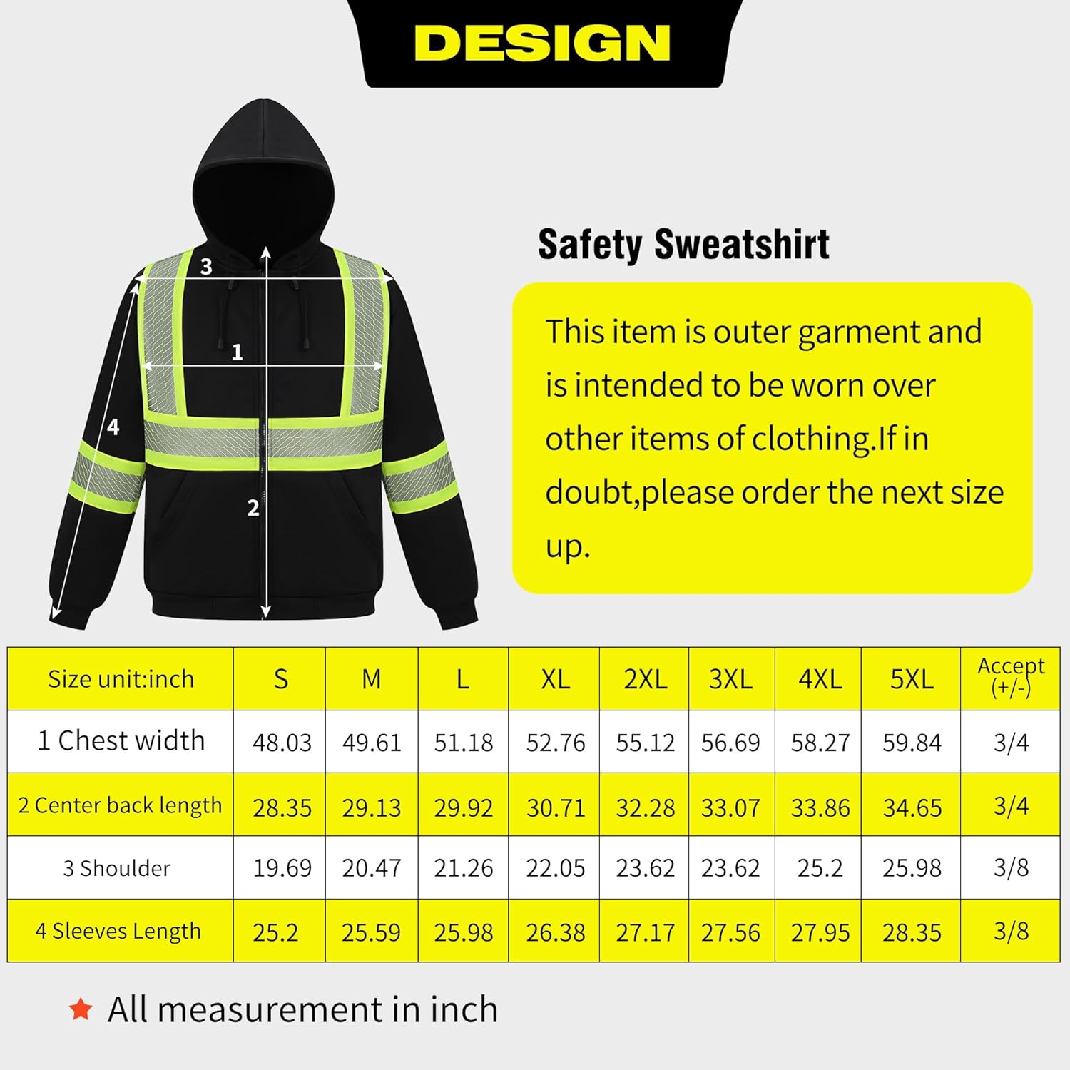 Men's High Visibility Safety ANSI Class 3 Reflective Zipper Work Hoodies Reflective Hoodie -Hi Vis Hoodie - Image 7