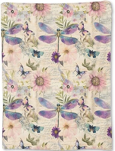 Manta de libélula Manta retro de forro polar con diseño de mariposas y pastel, regalos para niños y mujeres, suave y cálida, ligera, para