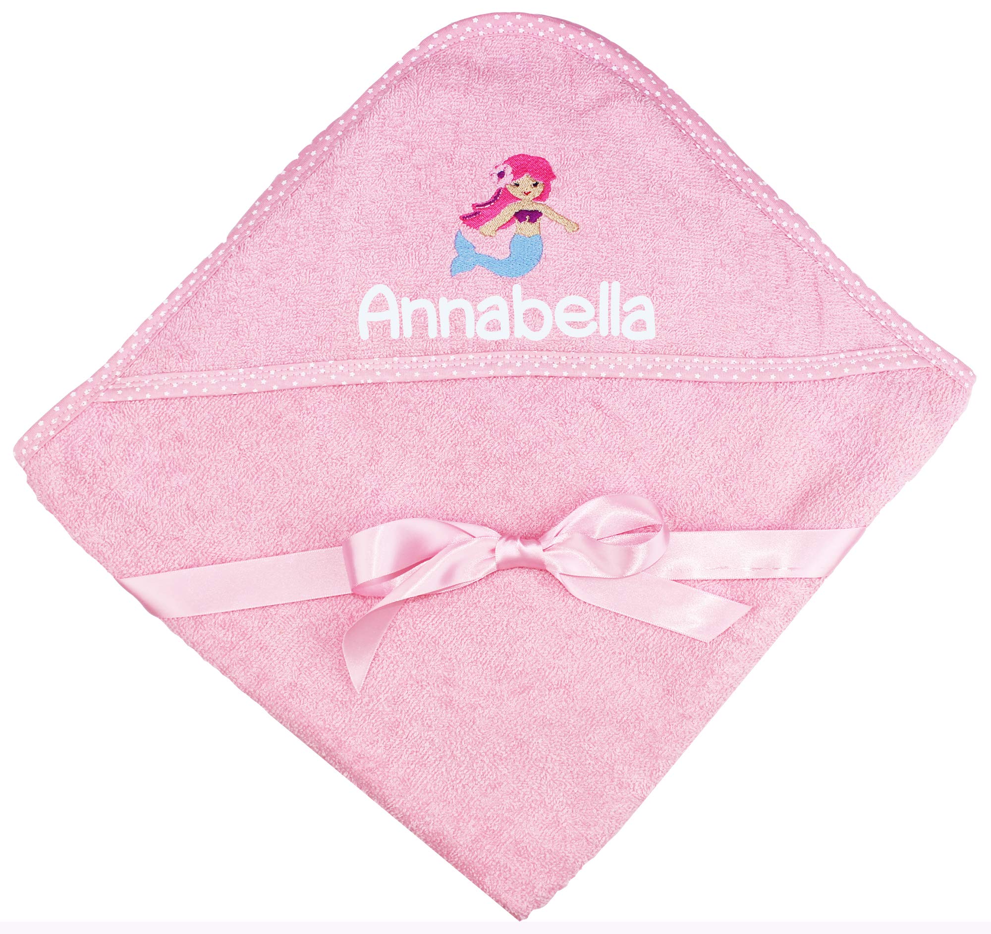 Teddyts Pink Personalised Mermaid Baby Bath Time Hooded Towel